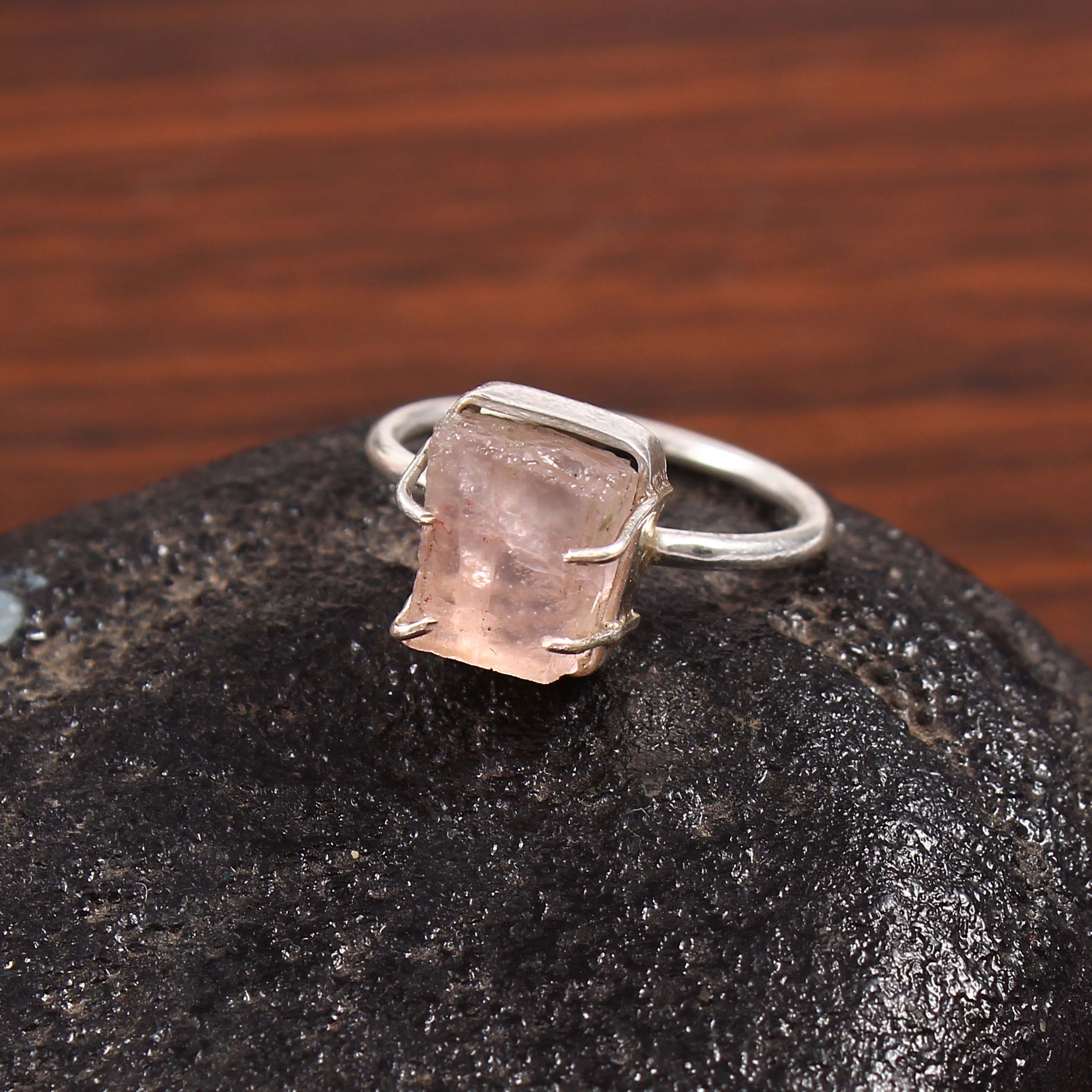 Natural Rose Quartz Free Size Rough Gemstone Ring