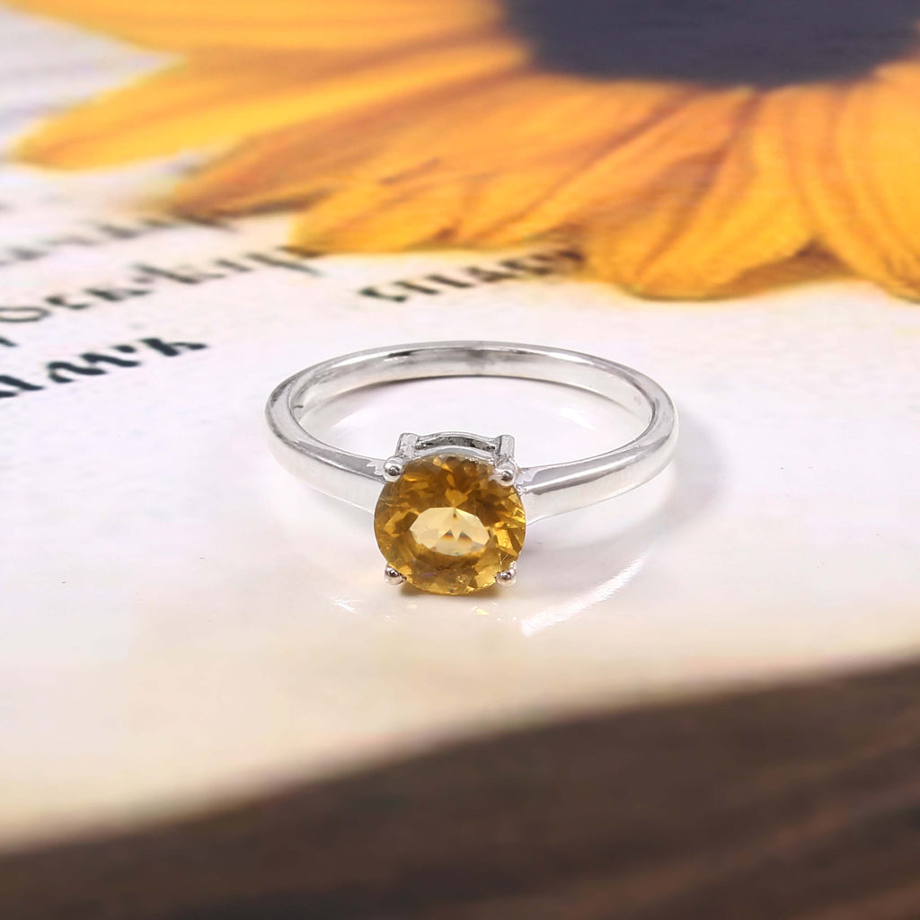 Natural Yellow Citrine Prong Set Gemstone Ring
