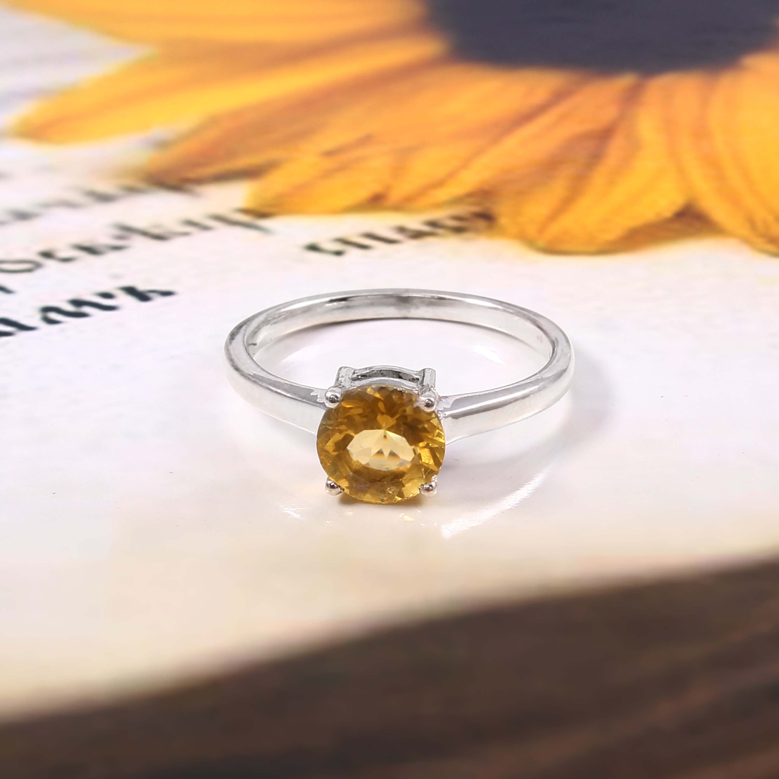 Natural Yellow Citrine Prong Set Gemstone Ring