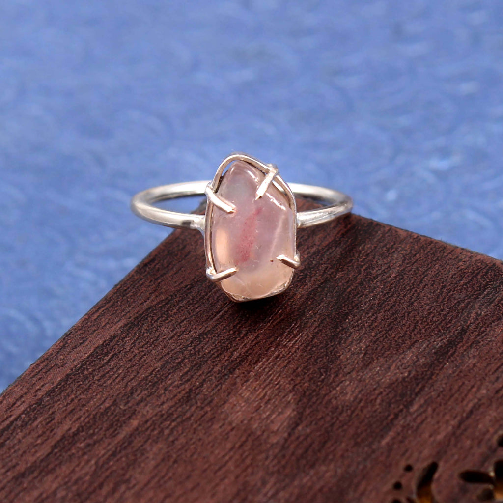 Natural Rose Quartz Free Size Rough Gemstone Ring