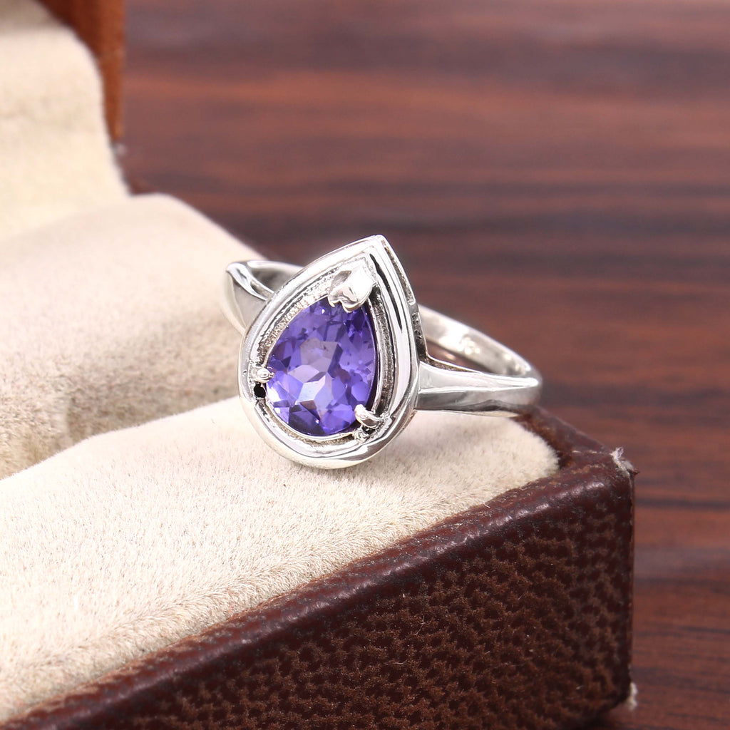Natural Purple Amethyst Prong Set Gemstone Ring