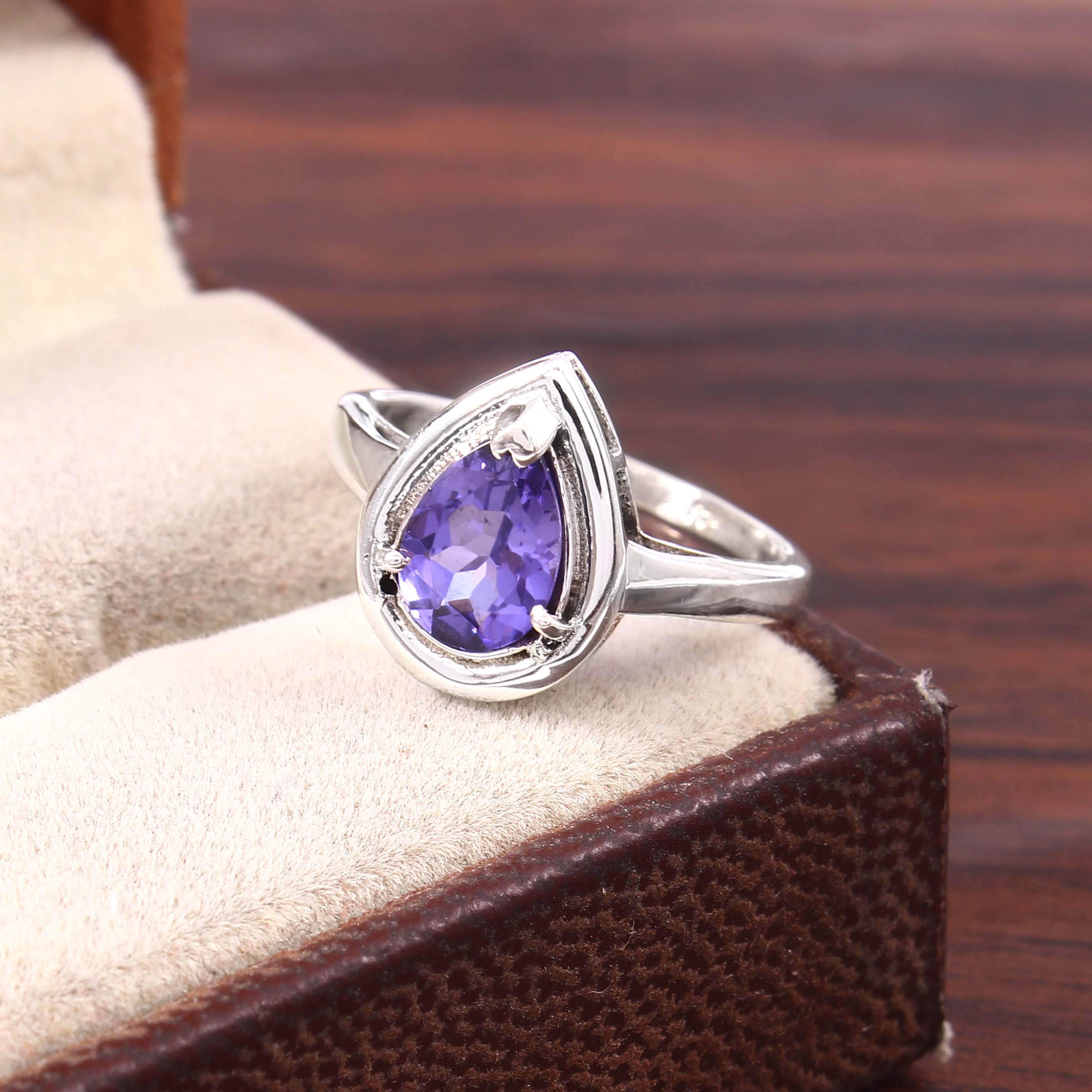 Natural Purple Amethyst Prong Set Gemstone Ring