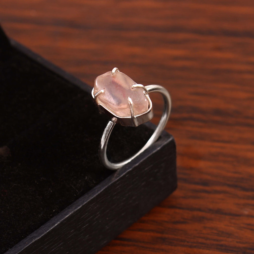 Natural Rose Quartz Free Size Rough Gemstone Ring
