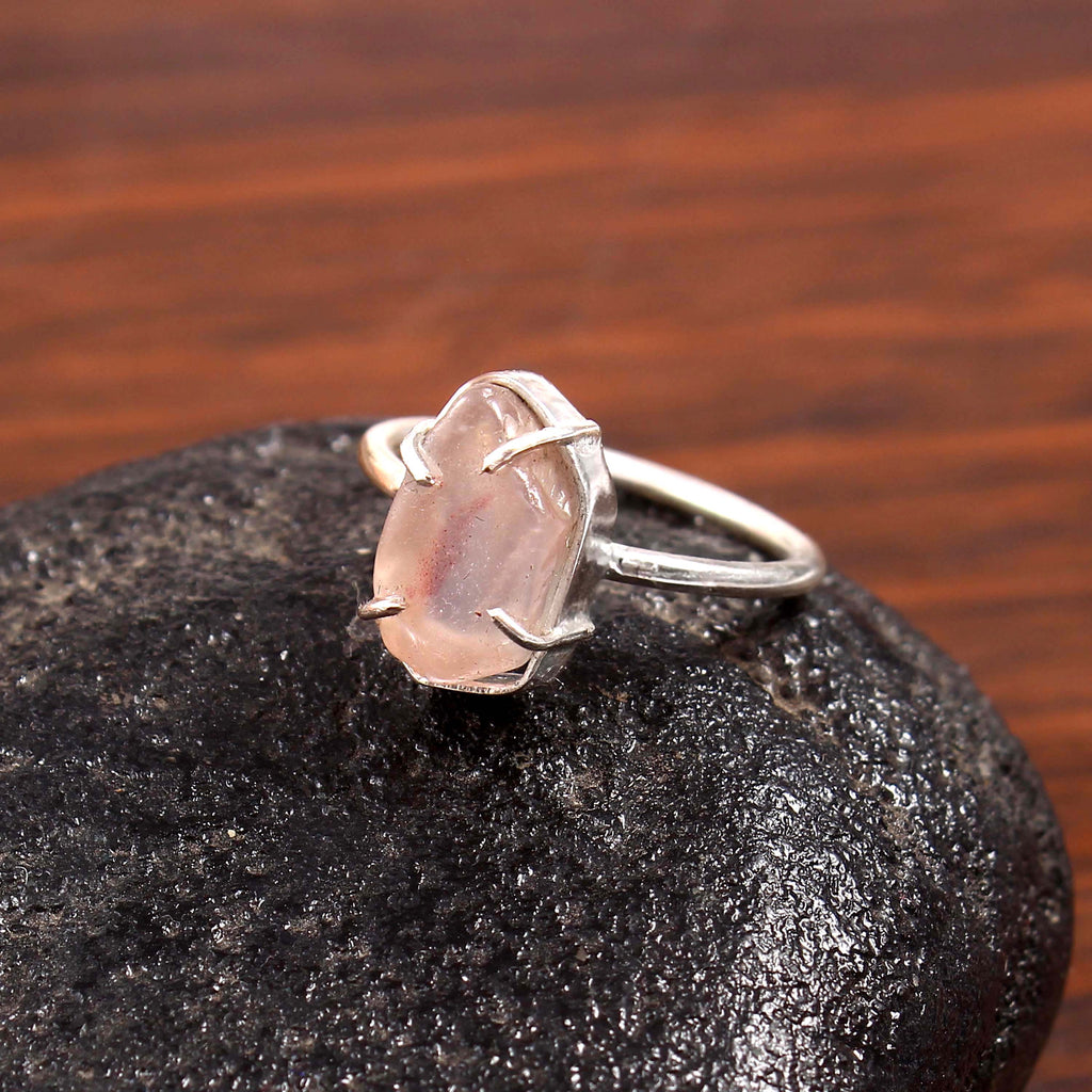 Natural Rose Quartz Free Size Rough Gemstone Ring