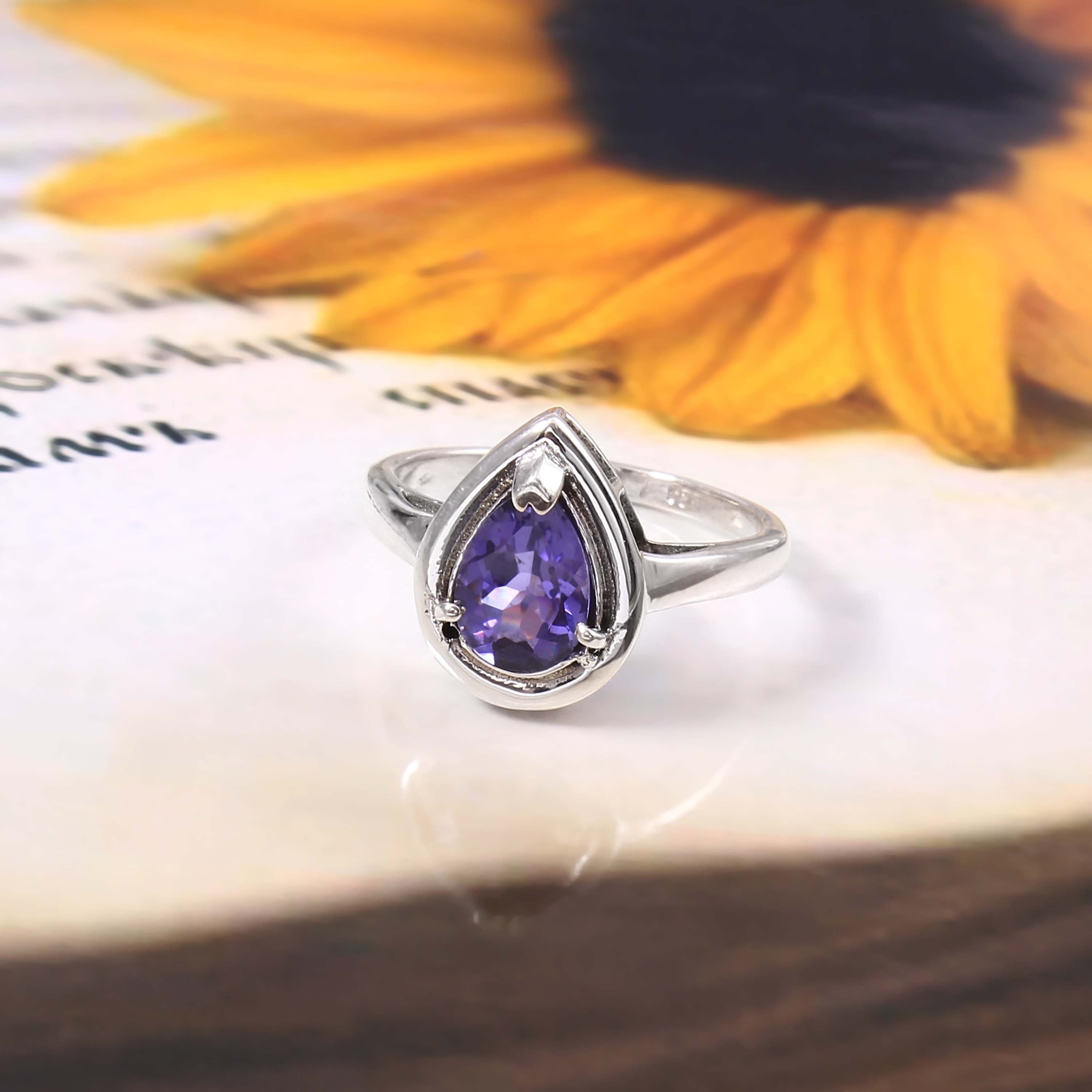 Natural Purple Amethyst Prong Set Gemstone Ring