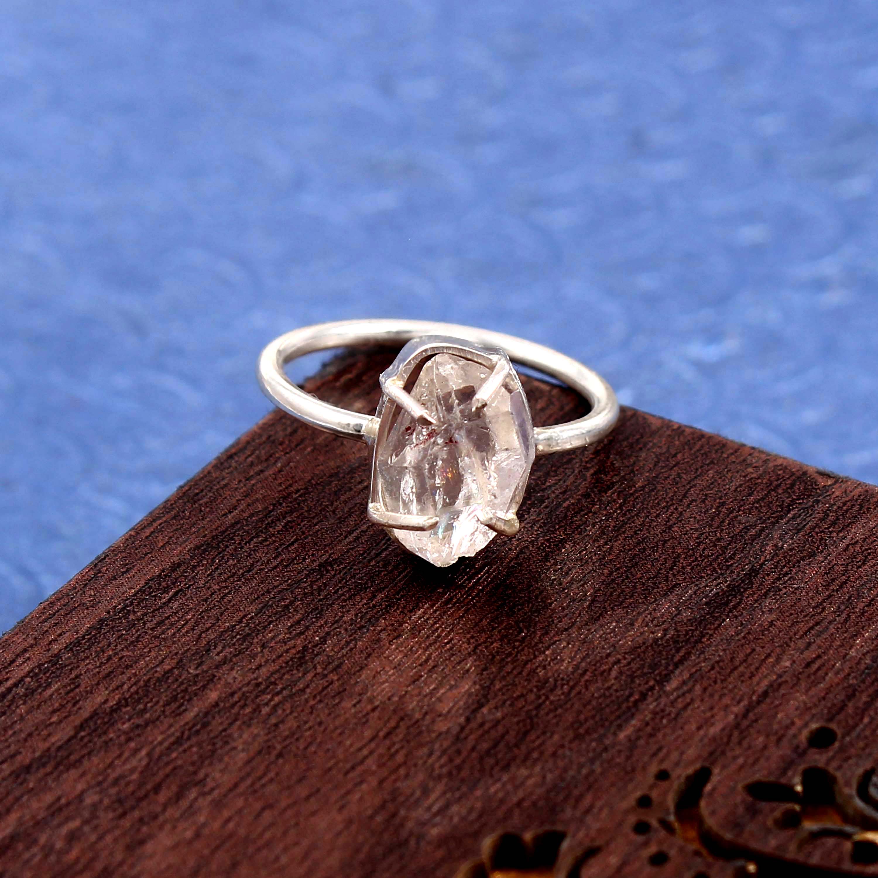 Natural White Topaz Free Size Rough Gemstone Ring