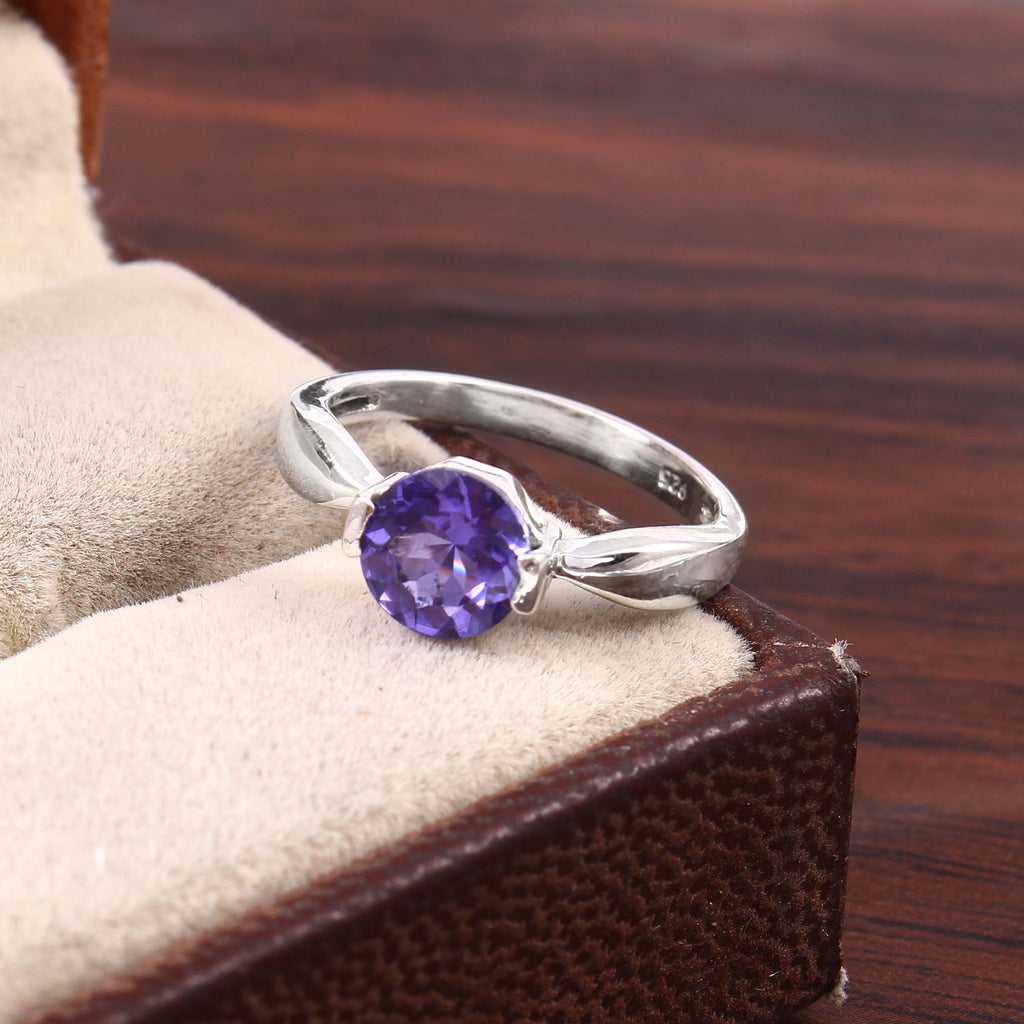 Natural Purple Amethyst Prong Set Gemstone Ring