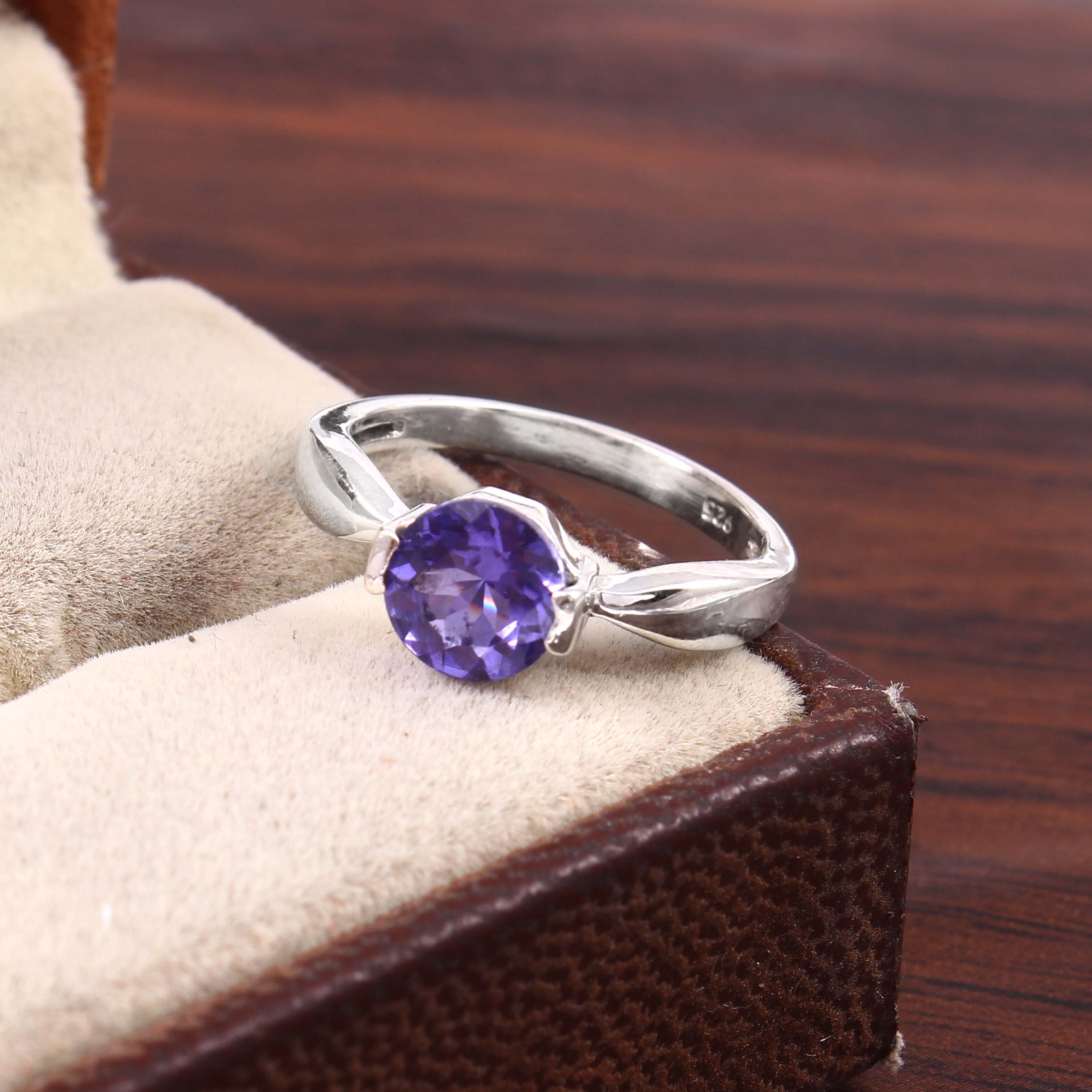 Natural Purple Amethyst Prong Set Gemstone Ring