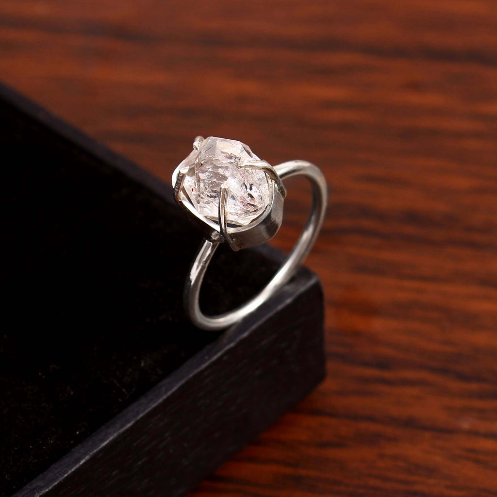 Natural White Topaz Free Size Rough Gemstone Ring