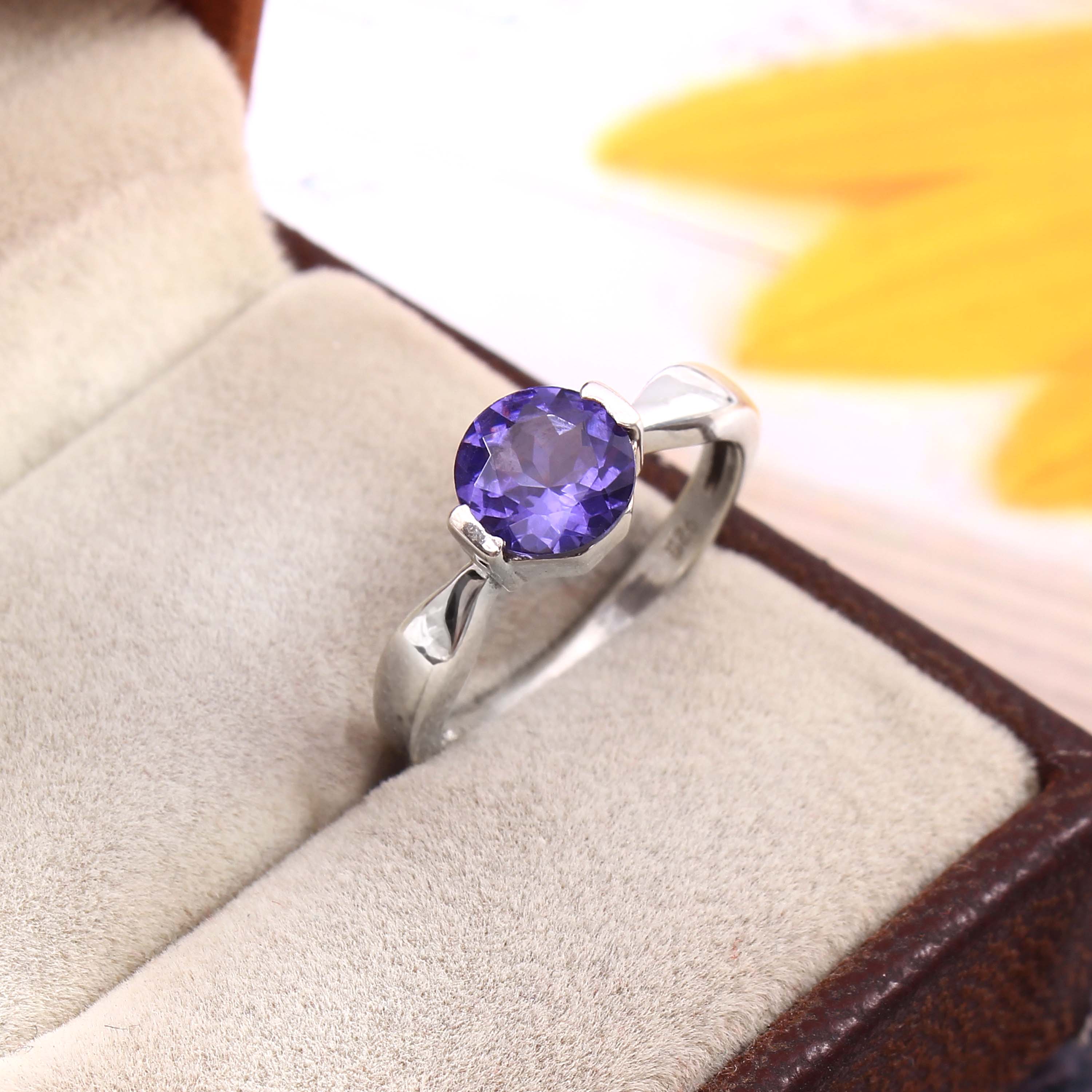 Natural Purple Amethyst Prong Set Gemstone Ring