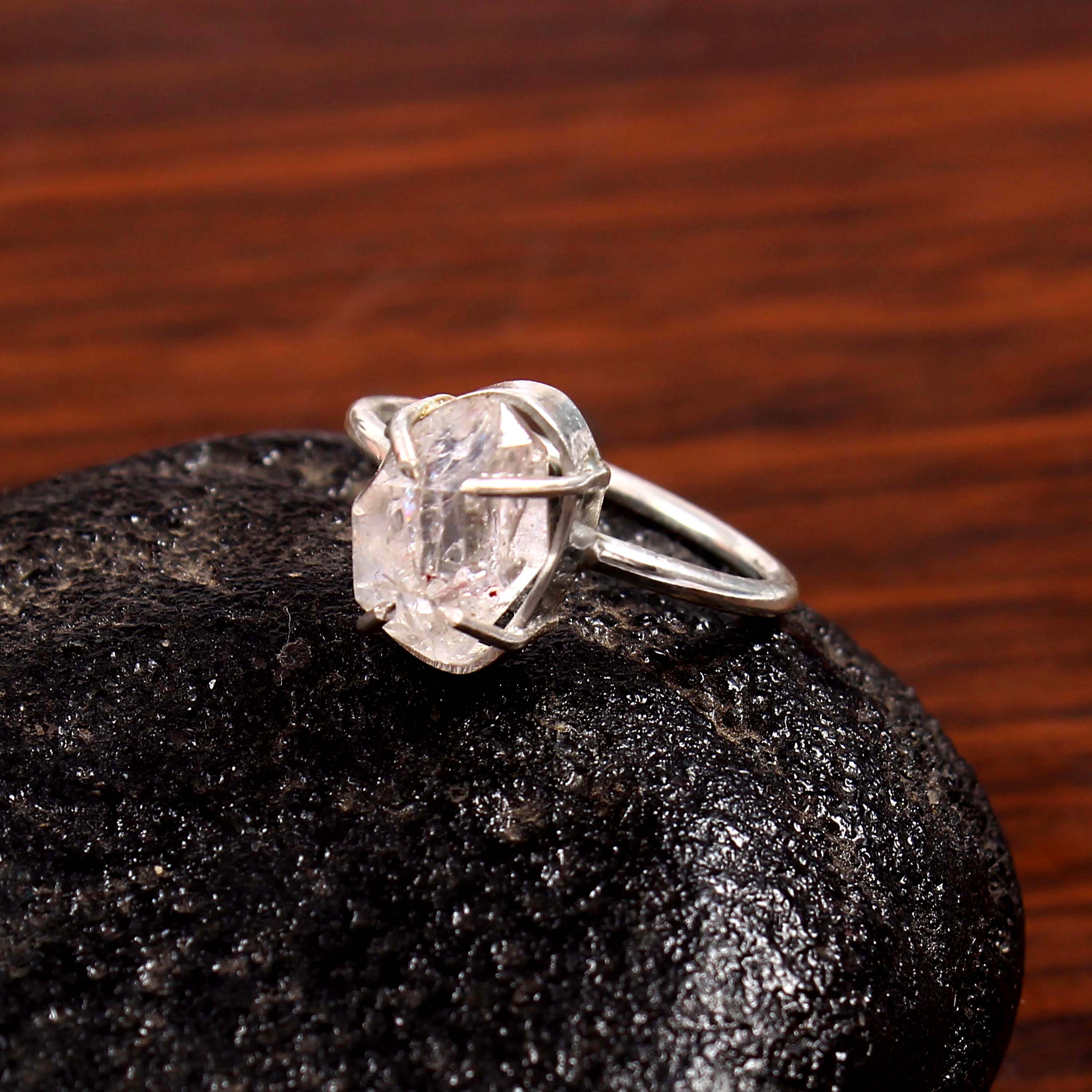Natural White Topaz Free Size Rough Gemstone Ring
