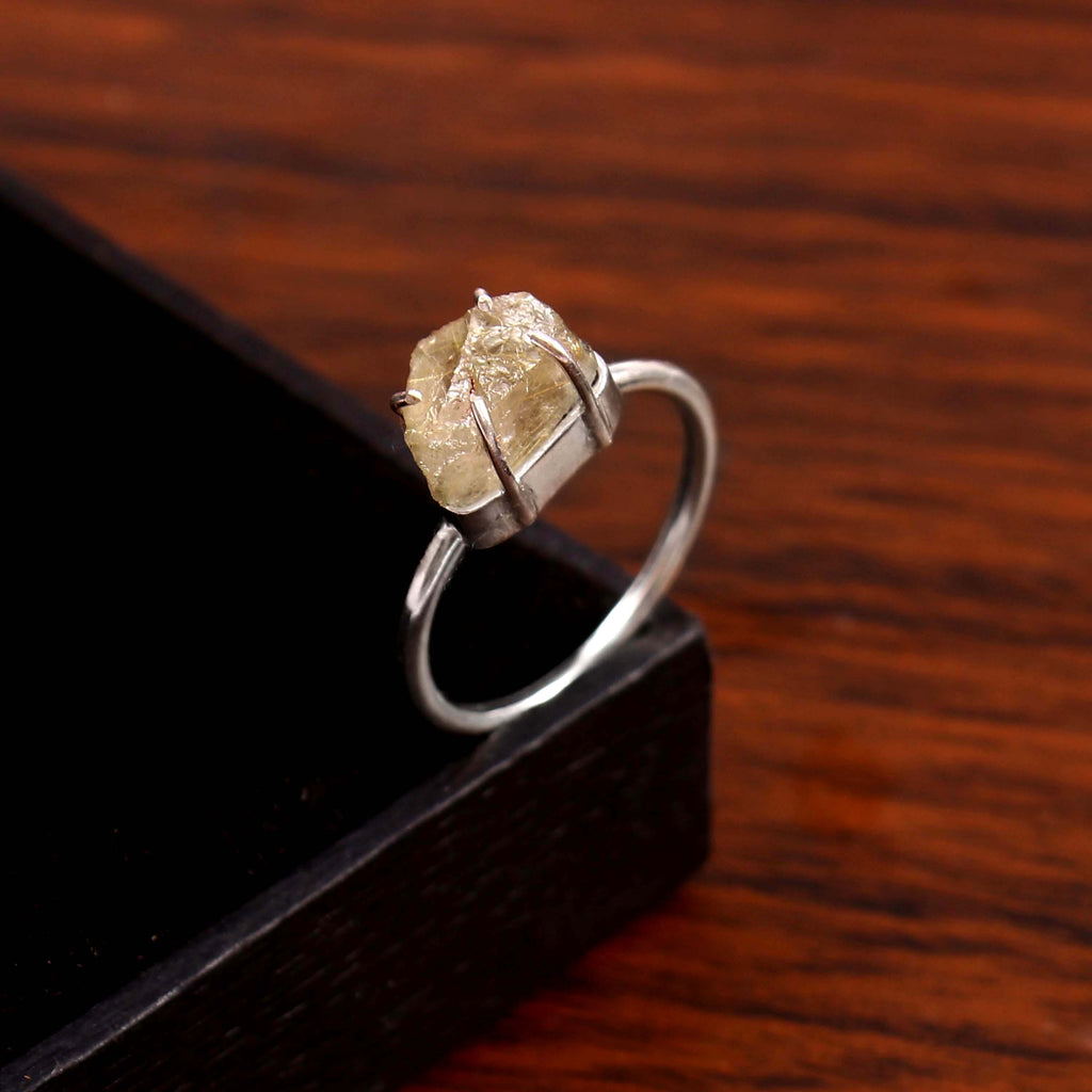 Natural Yellow Rutile Quartz Free Size Rough Gemstone Ring