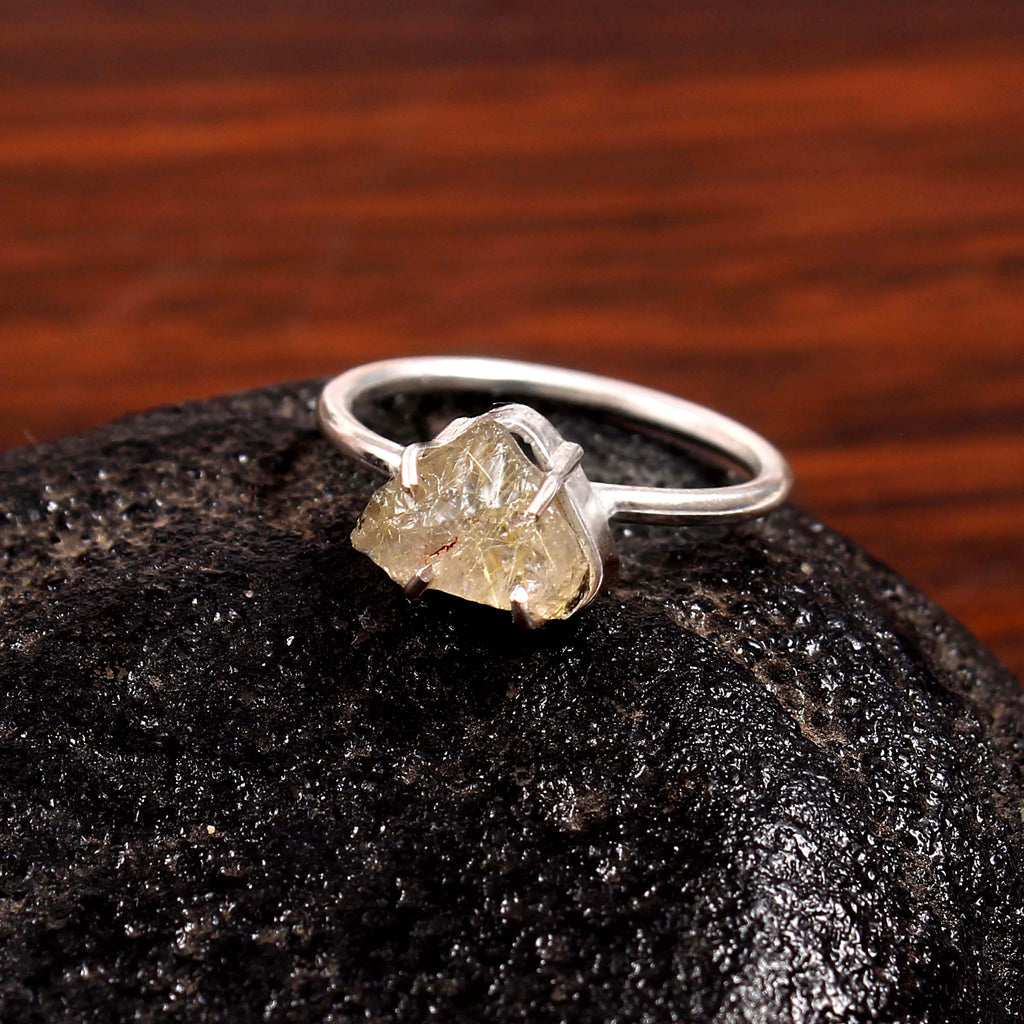 Natural Yellow Rutile Quartz Free Size Rough Gemstone Ring