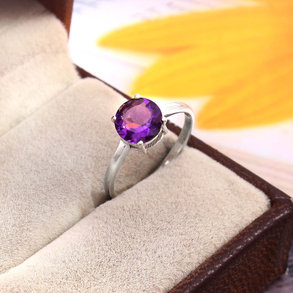 Natural Purple Amethyst Prong Set Gemstone Ring