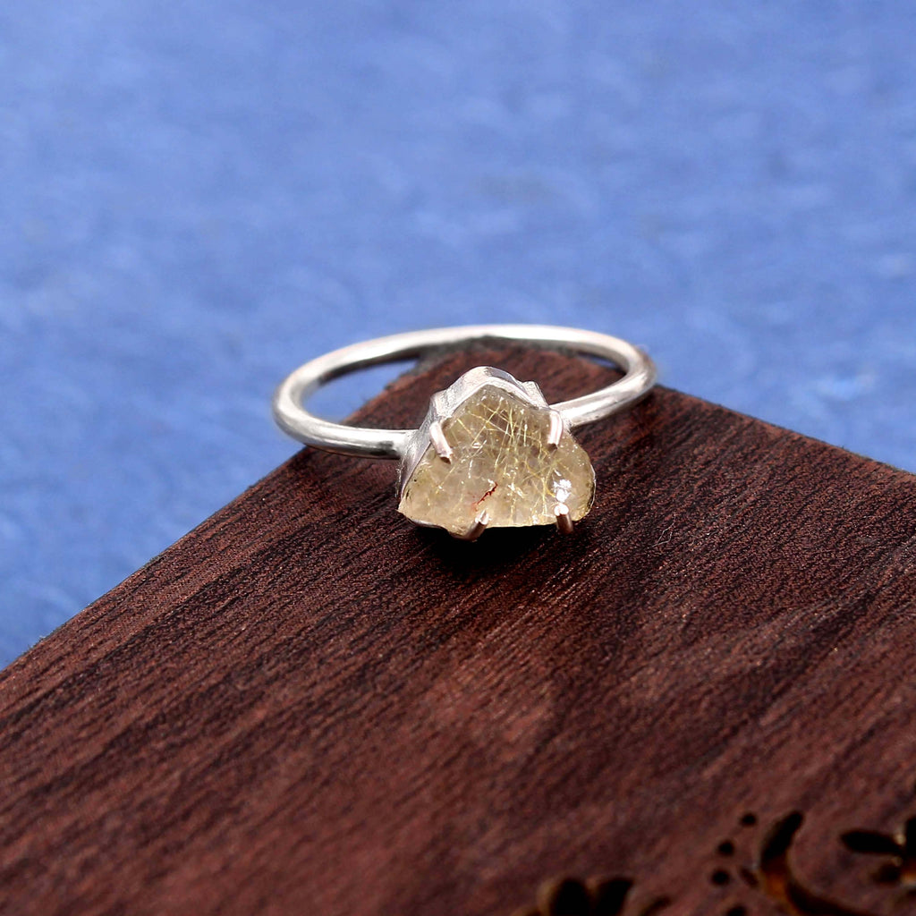 Natural Yellow Rutile Quartz Free Size Rough Gemstone Ring