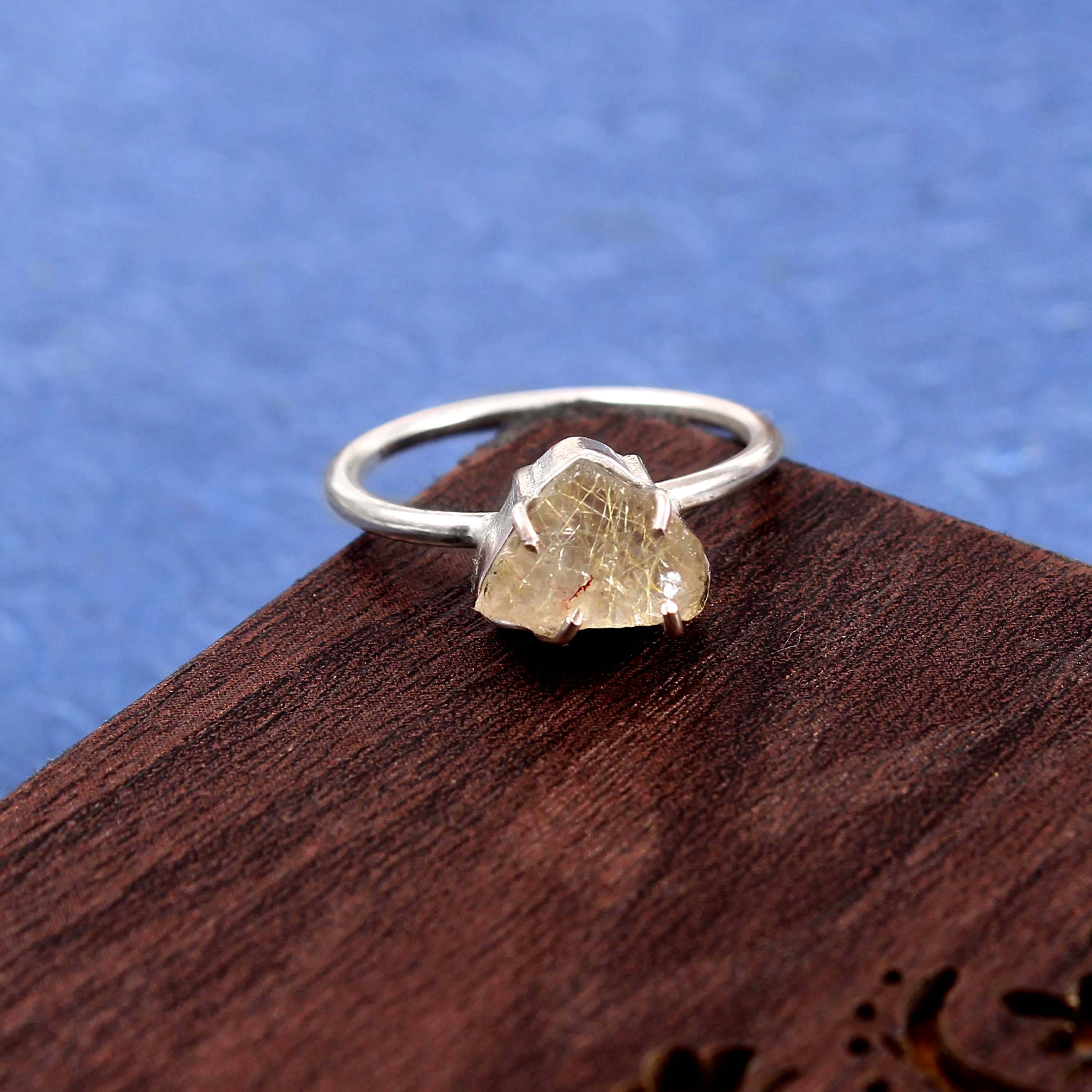 Natural Yellow Rutile Quartz Free Size Rough Gemstone Ring