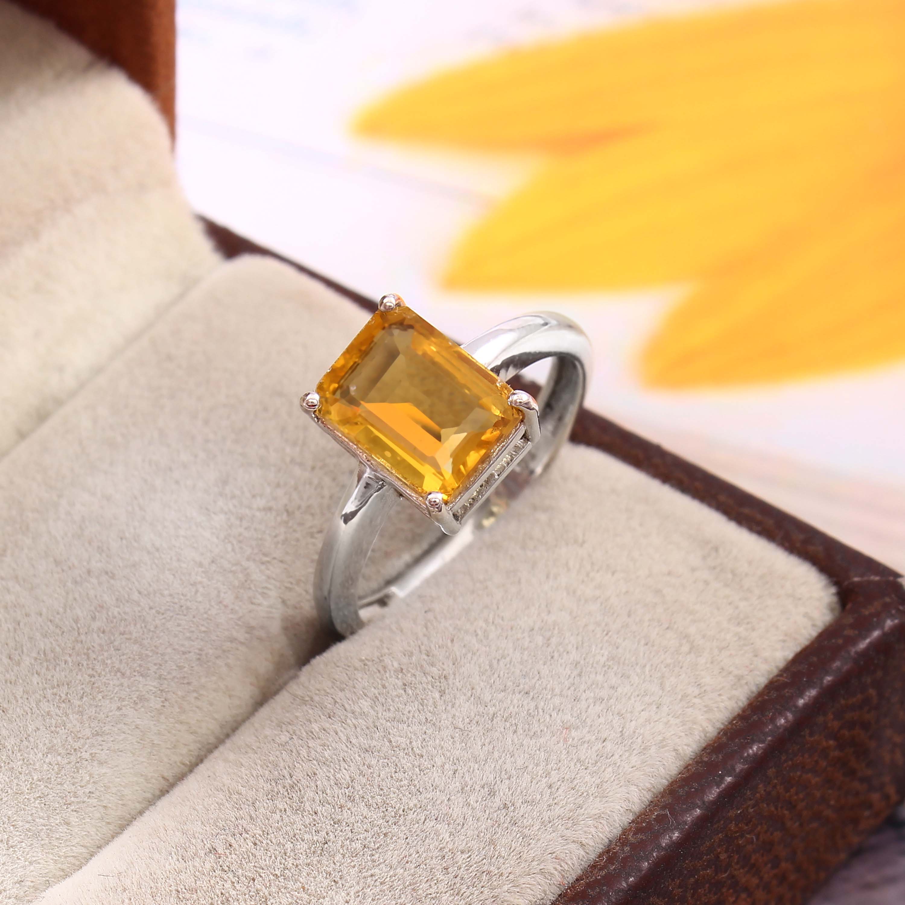 Natural Yellow Citrine Prong Set Gemstone Ring