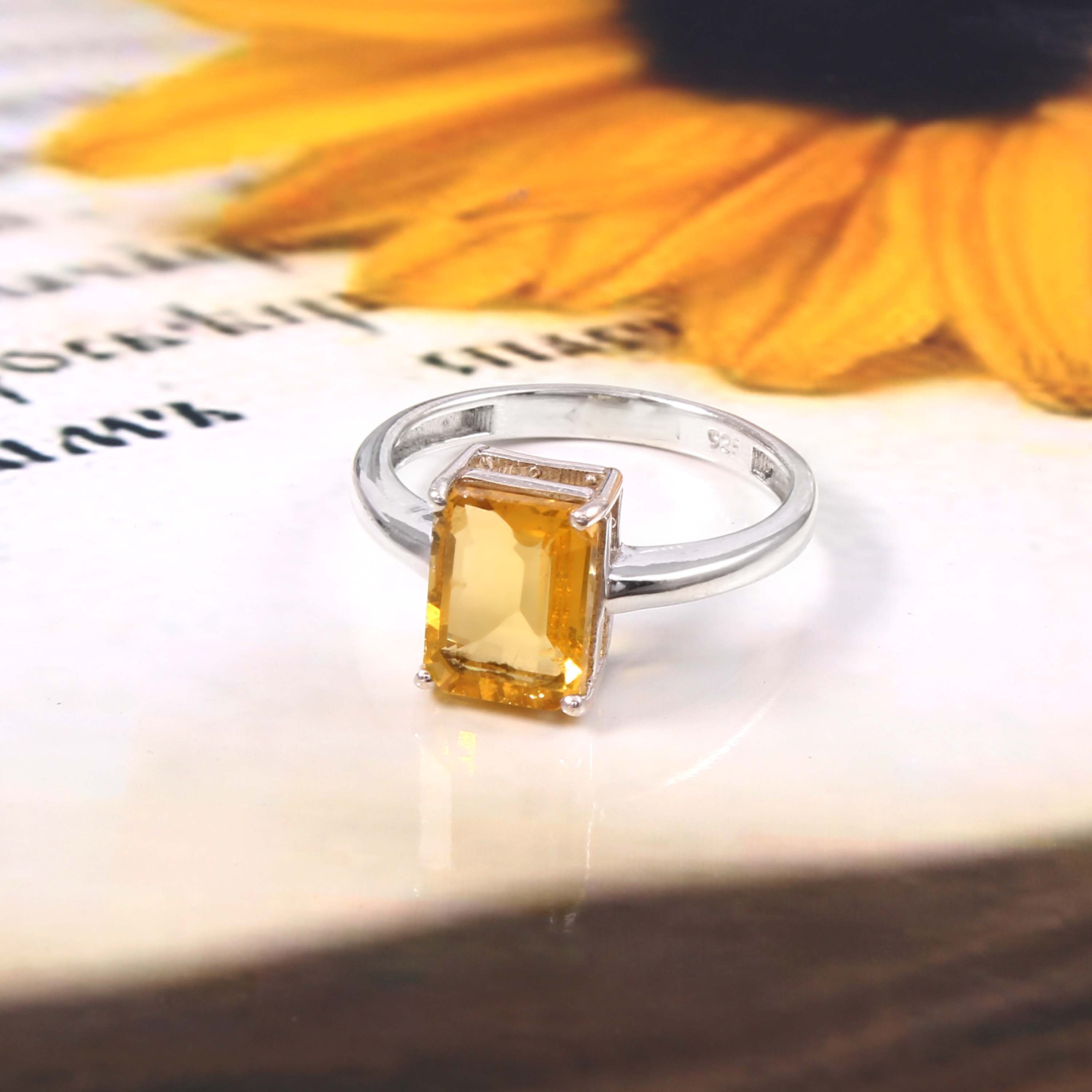 Natural Yellow Citrine Prong Set Gemstone Ring