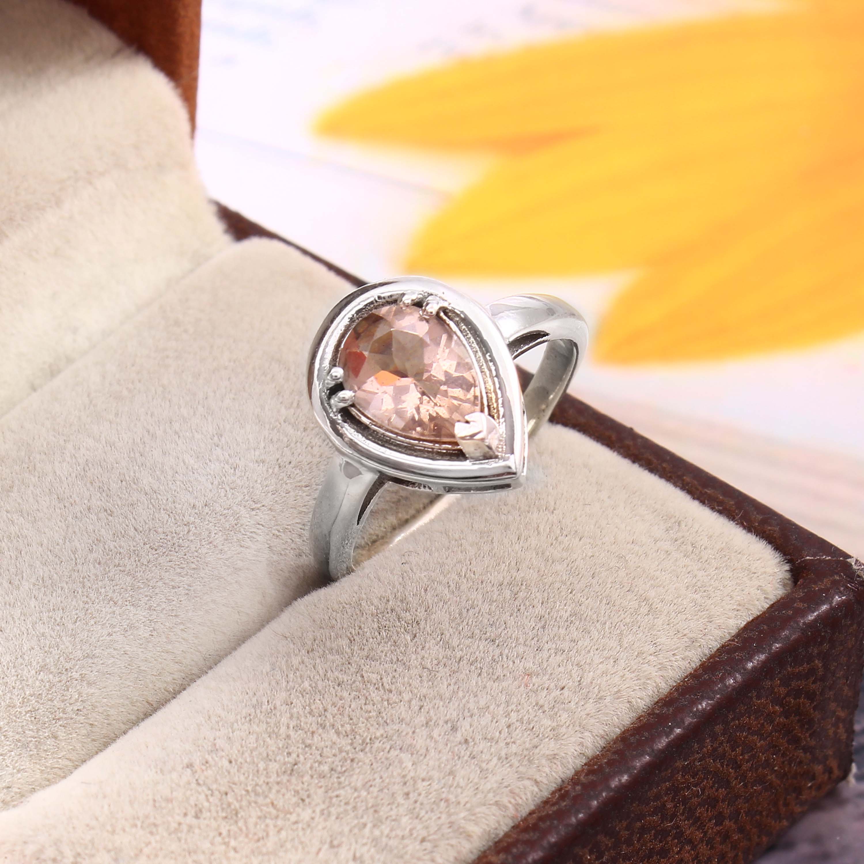 Natural Pink Morganite Prong Set Gemstone Ring