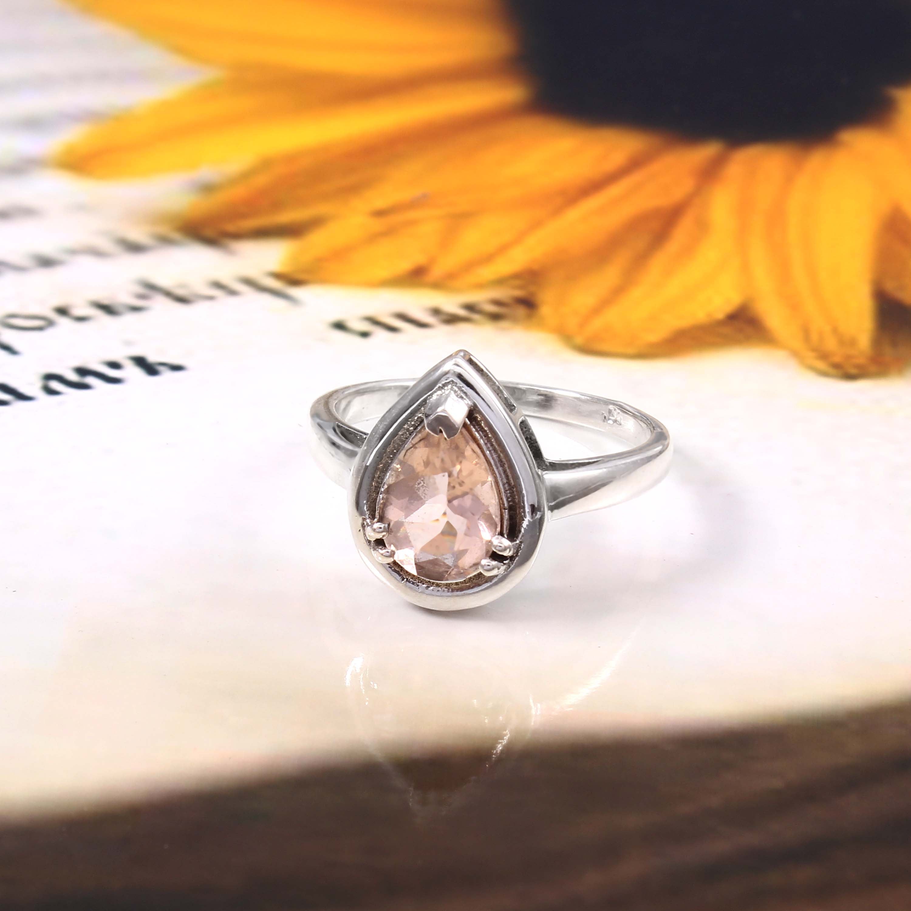 Natural Pink Morganite Prong Set Gemstone Ring