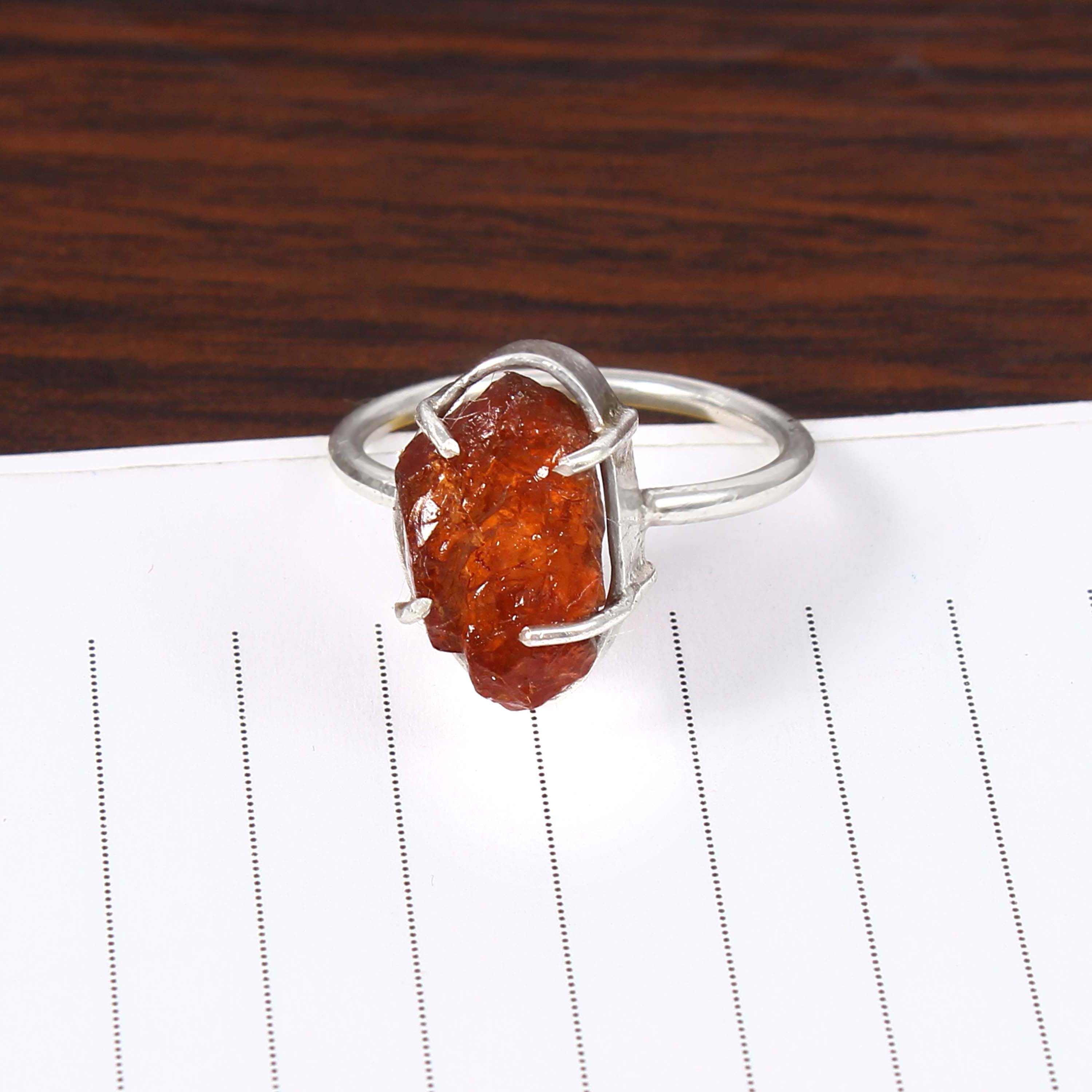 Natural Red Sunstone Free Size Rough Gemstone Ring