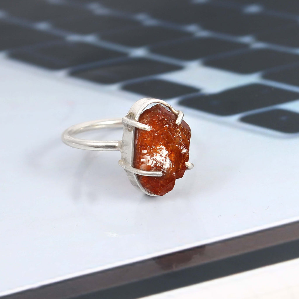 Natural Red Sunstone Free Size Rough Gemstone Ring