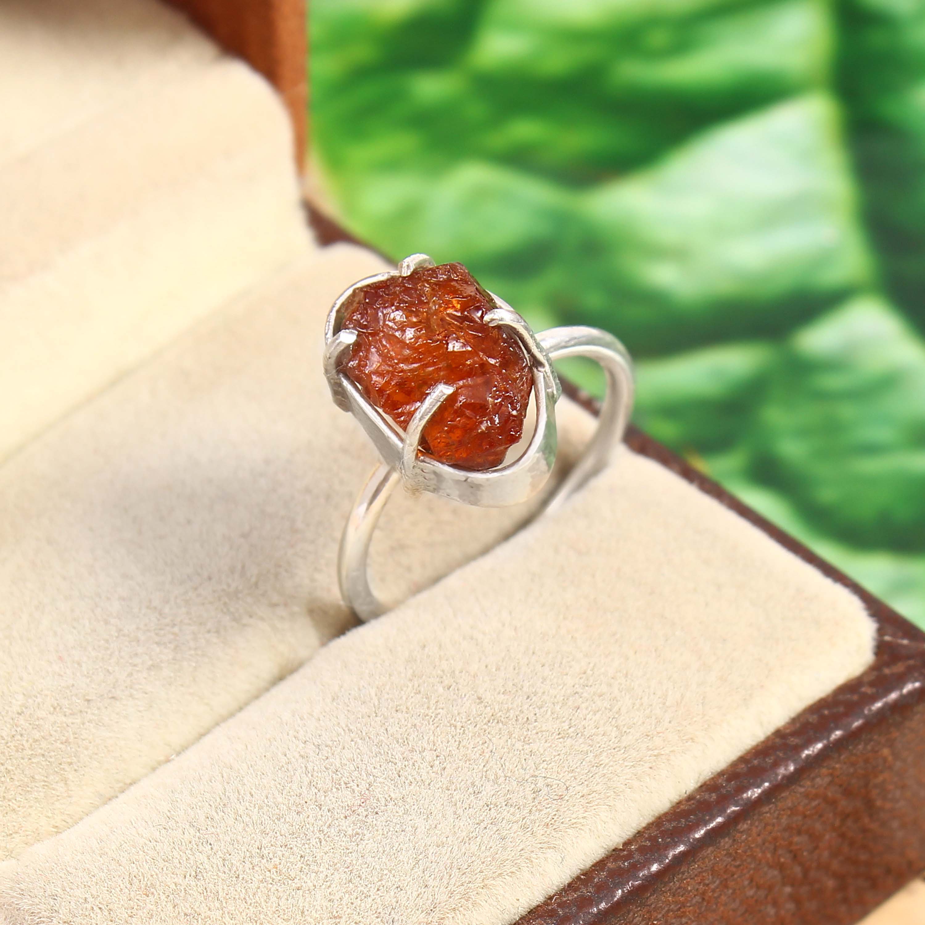 Natural Red Sunstone Free Size Rough Gemstone Ring
