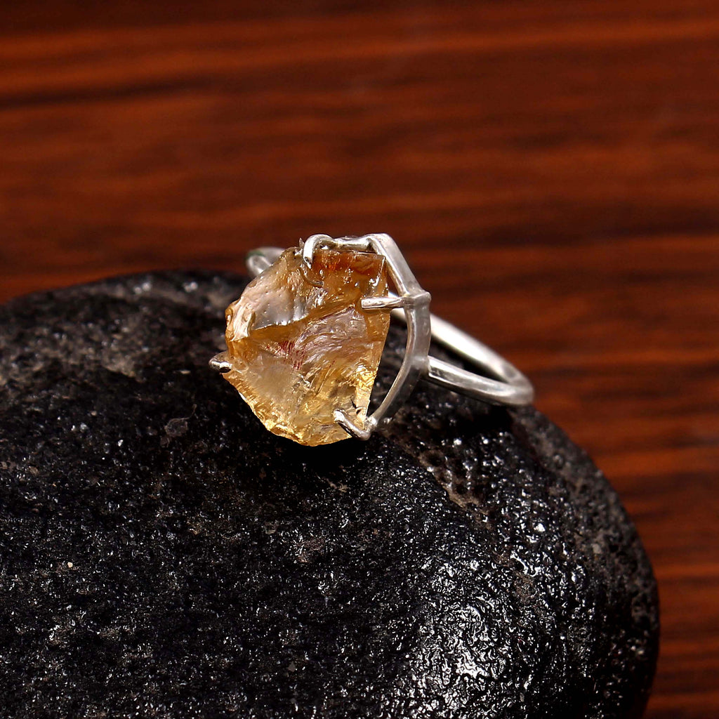 Natural Golden Citrine Free Size Rough Gemstone Ring