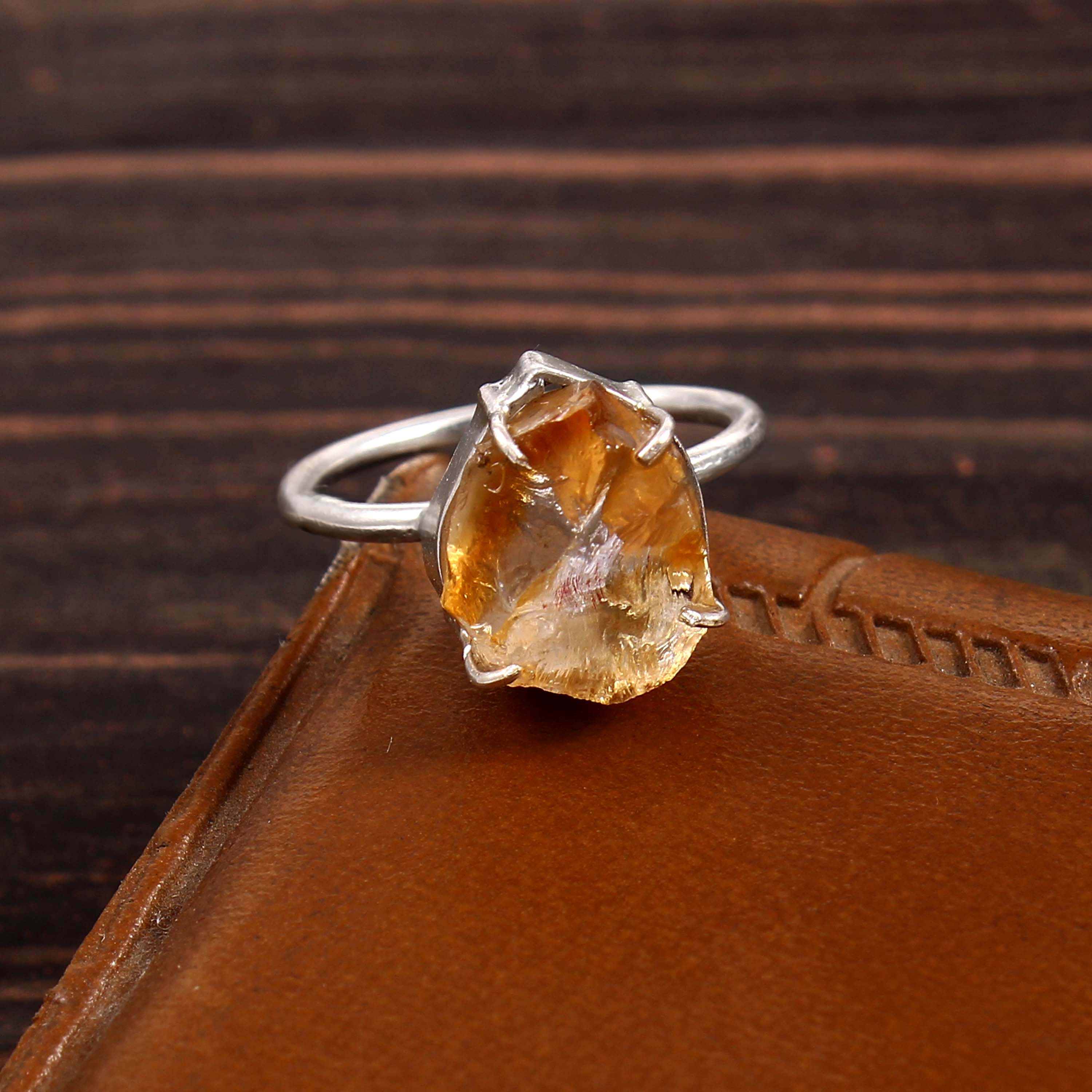 Natural Golden Citrine Free Size Rough Gemstone Ring