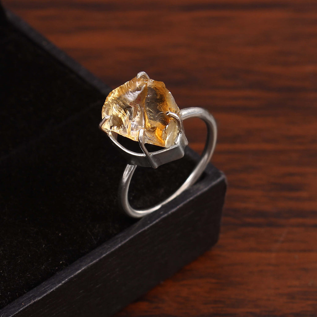 Natural Golden Citrine Free Size Rough Gemstone Ring