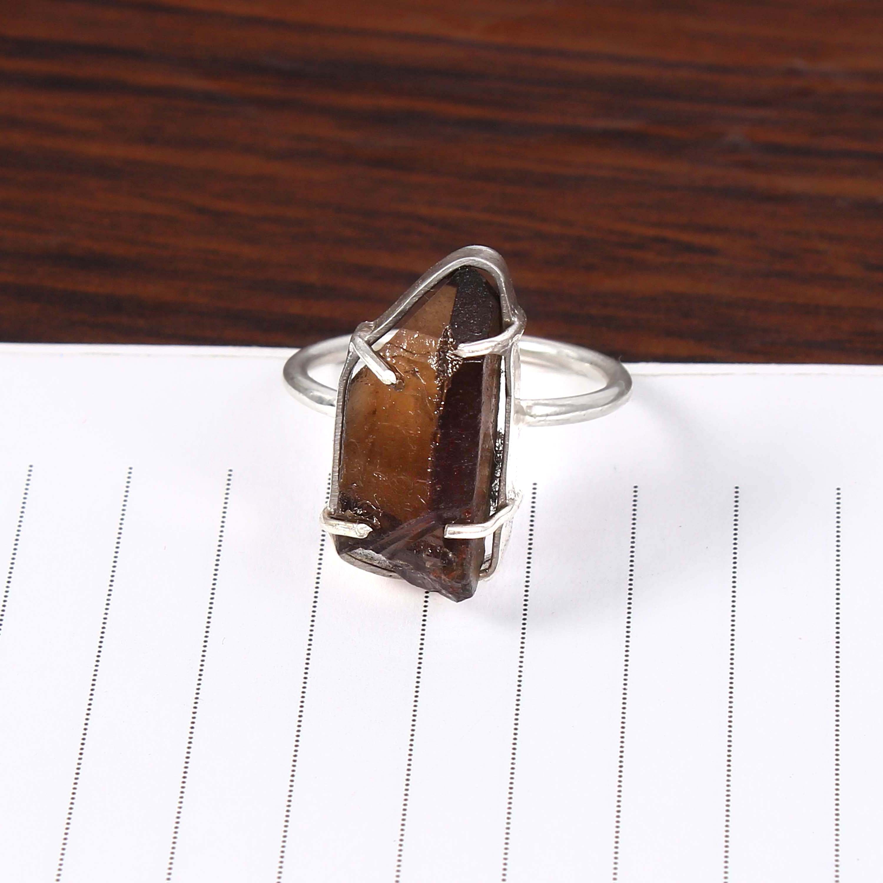 Natural Smoky Quartz Free Size Rough Gemstone Ring