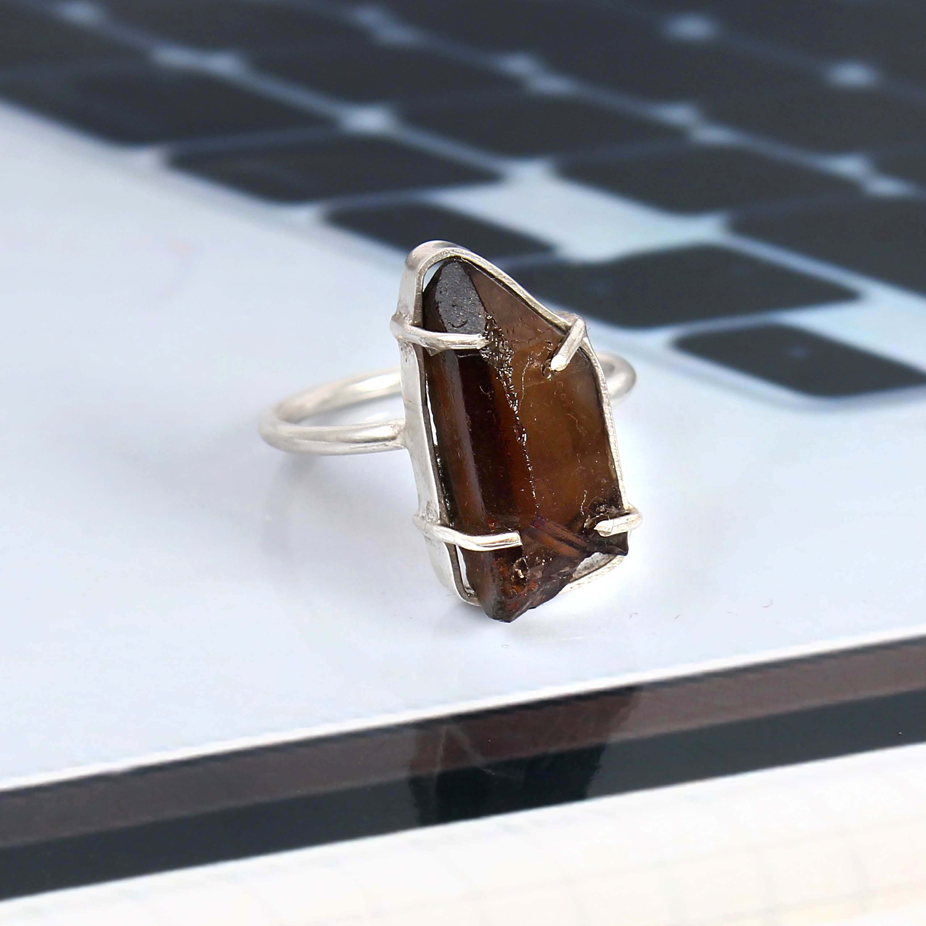 Natural Smoky Quartz Free Size Rough Gemstone Ring