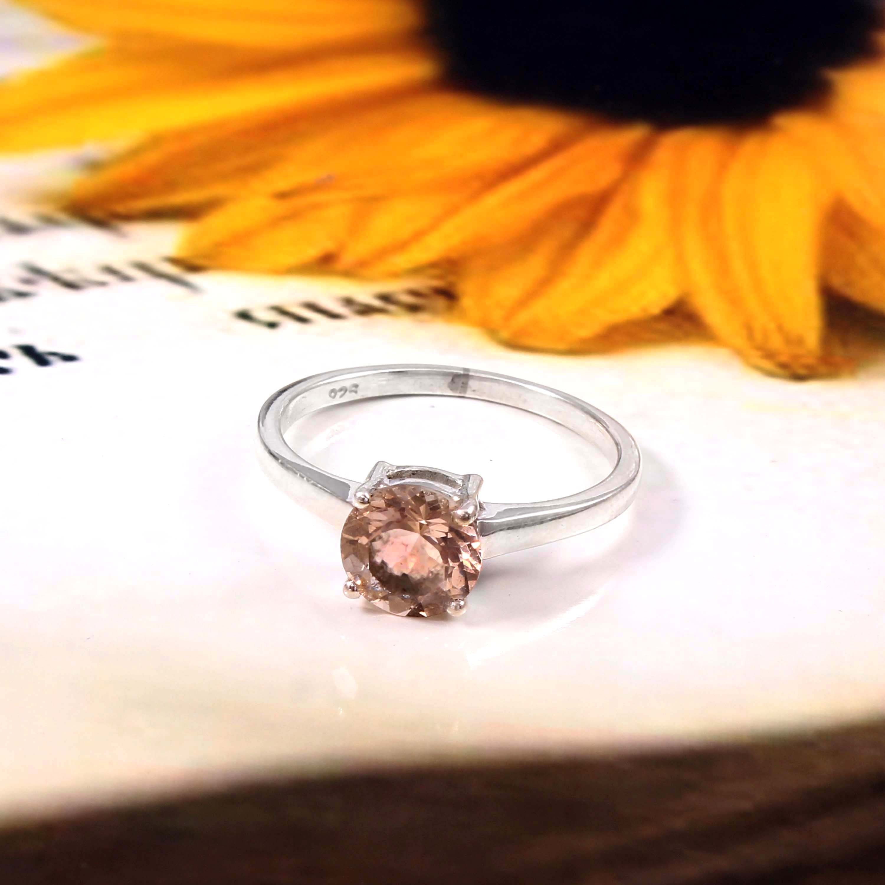 Natural Pink Morganite Prong Set Gemstone Ring