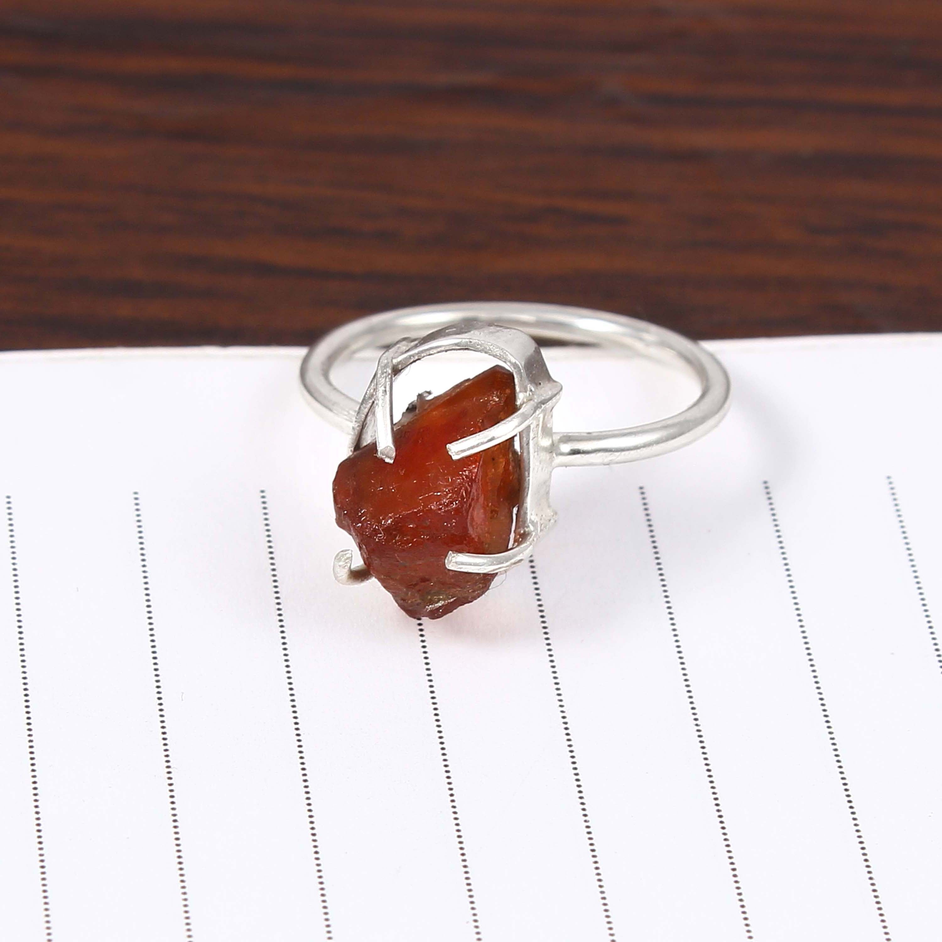 Natural Red Sunstone Free Size Rough Gemstone Ring