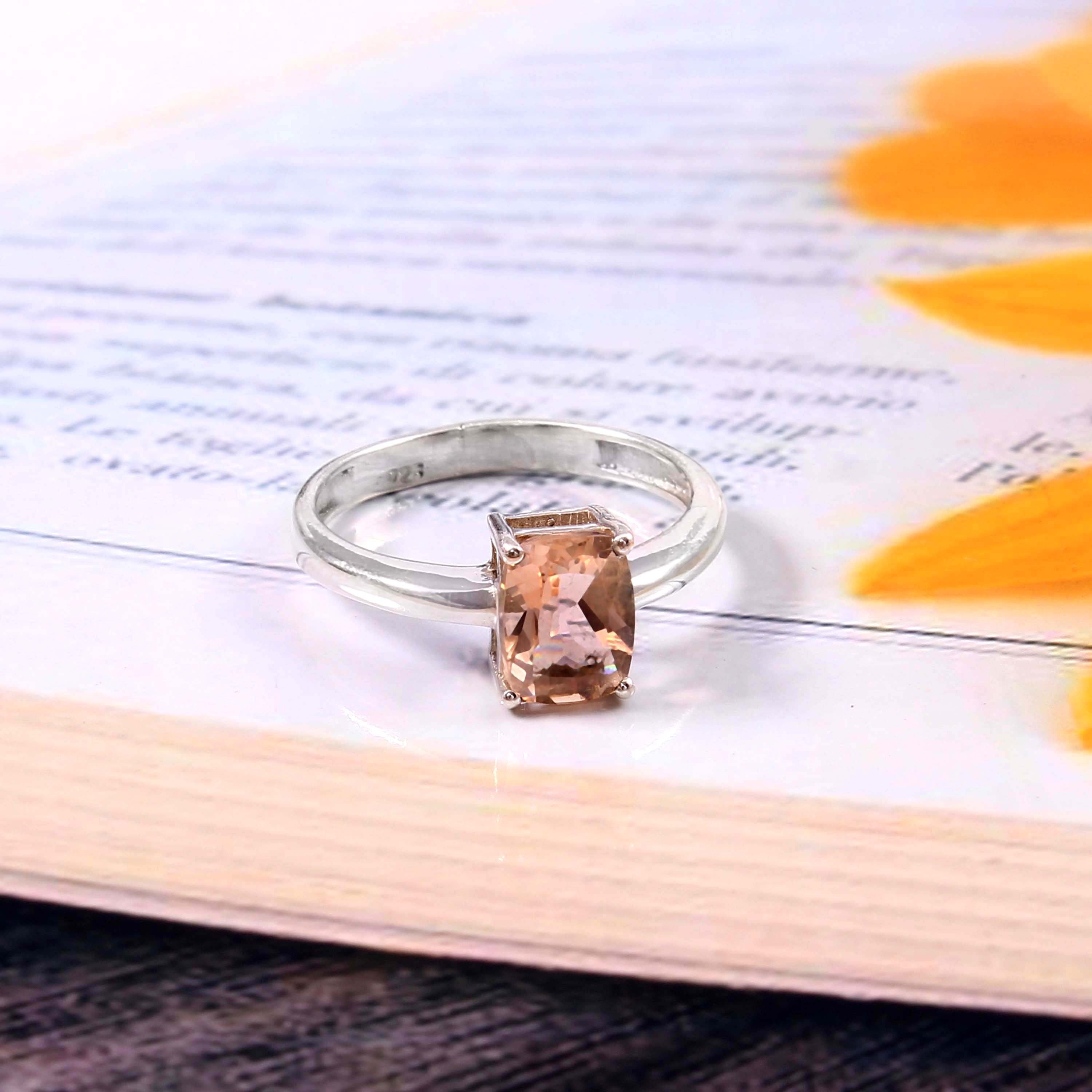 Natural Pink Morganite Prong Set Gemstone Ring