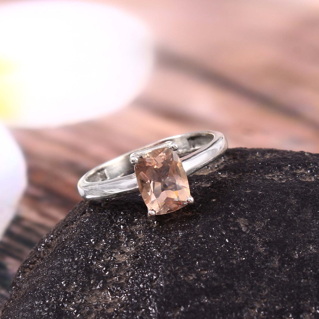 Natural Pink Morganite Prong Set Gemstone Ring