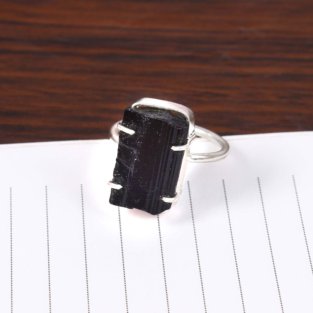 Natural Black Tourmaline Free Size Rough Gemstone Ring