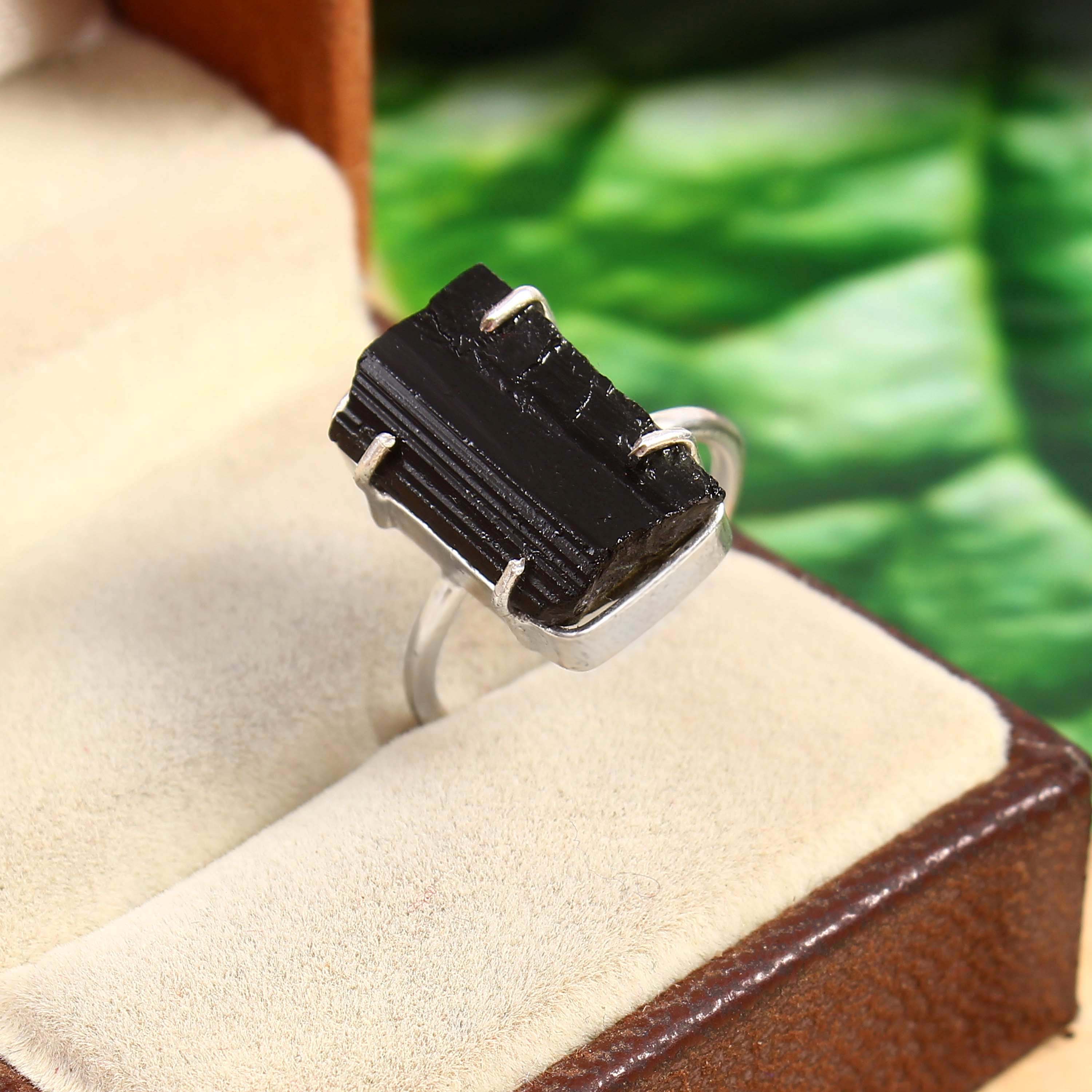 Natural Black Tourmaline Free Size Rough Gemstone Ring