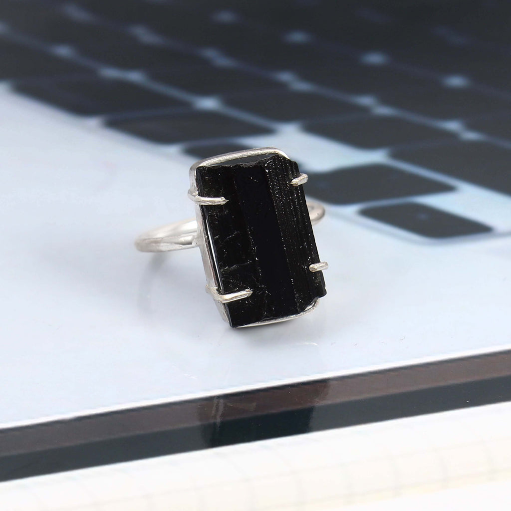 Natural Black Tourmaline Free Size Rough Gemstone Ring
