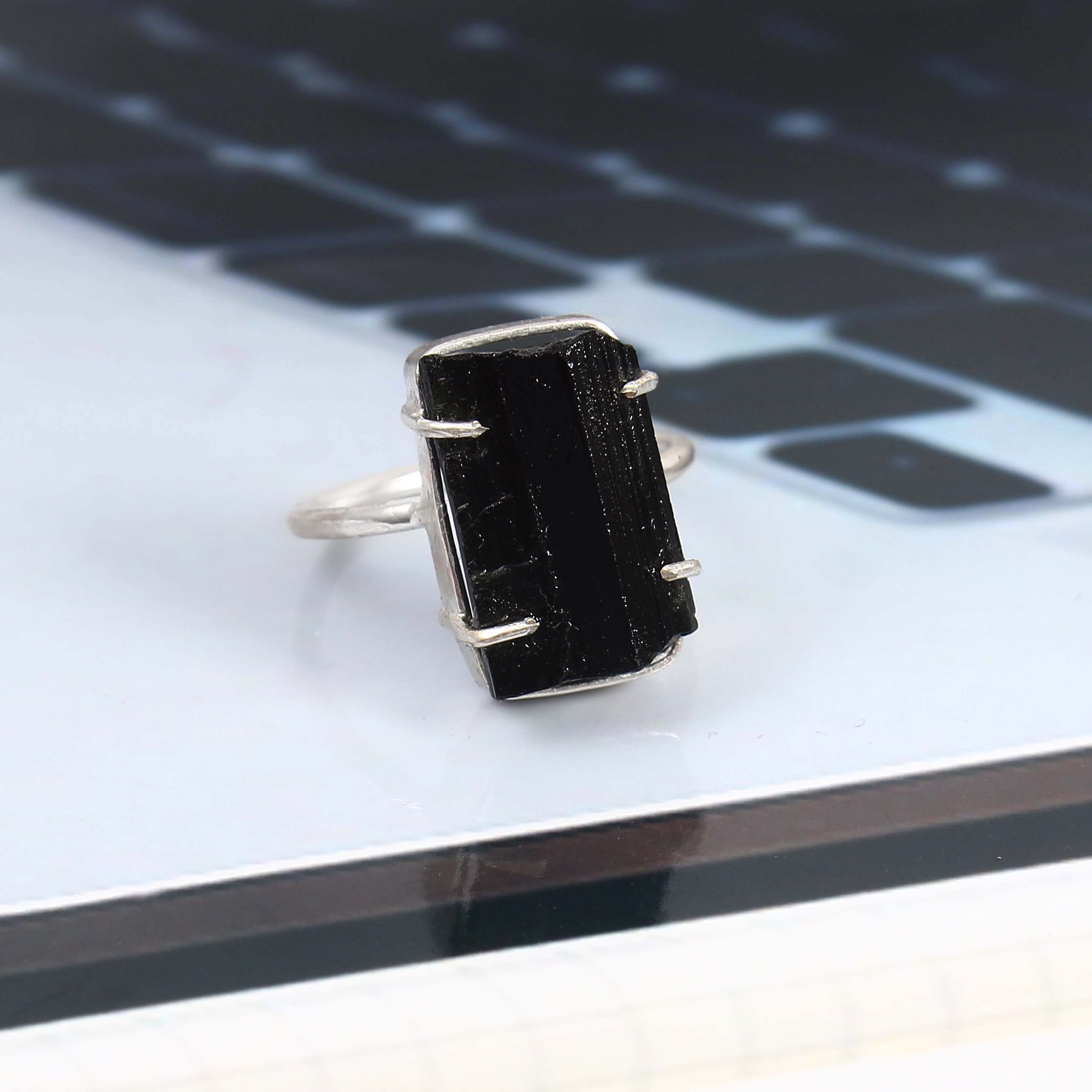 Natural Black Tourmaline Free Size Rough Gemstone Ring