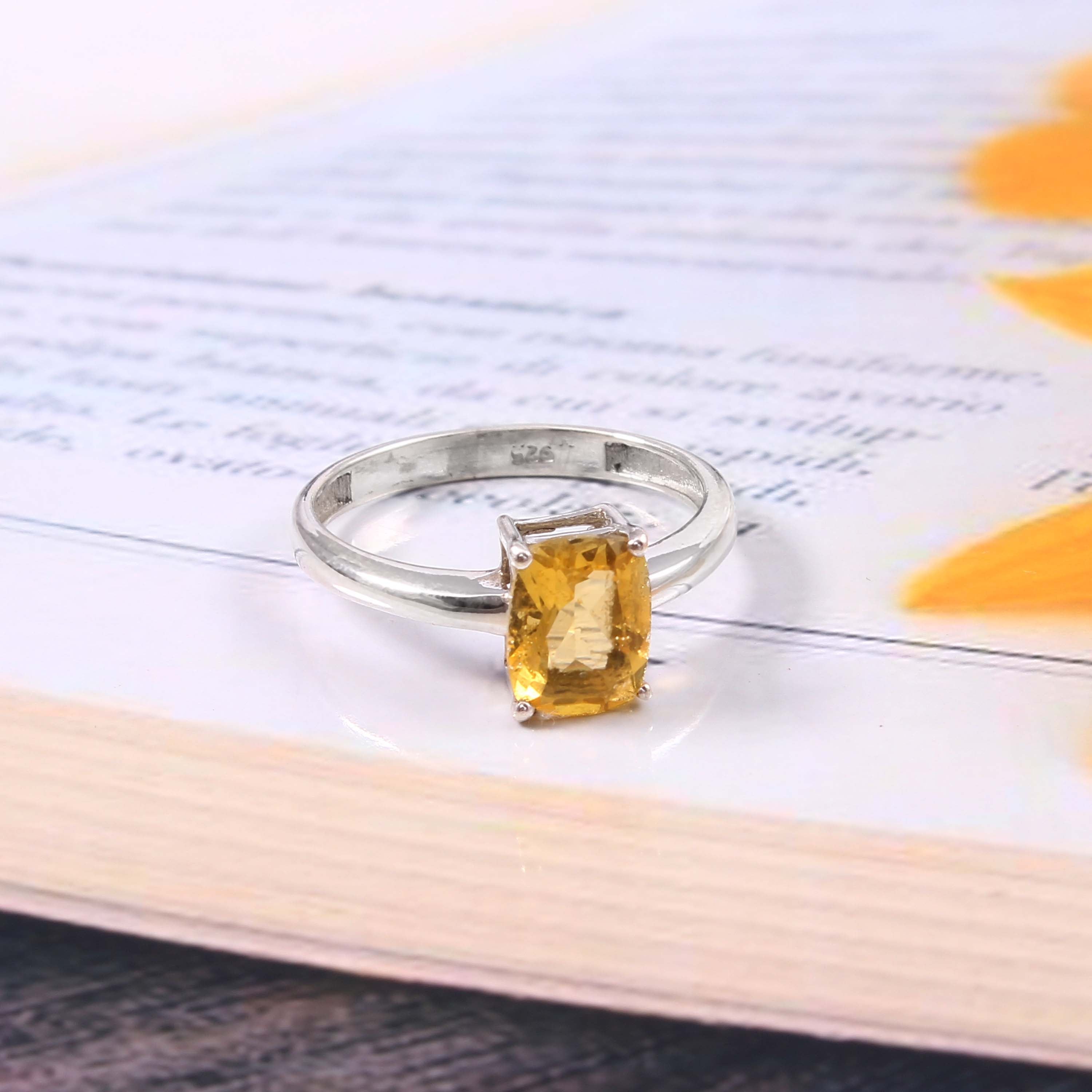 Natural Golden Citrine Prong Set Gemstone Ring
