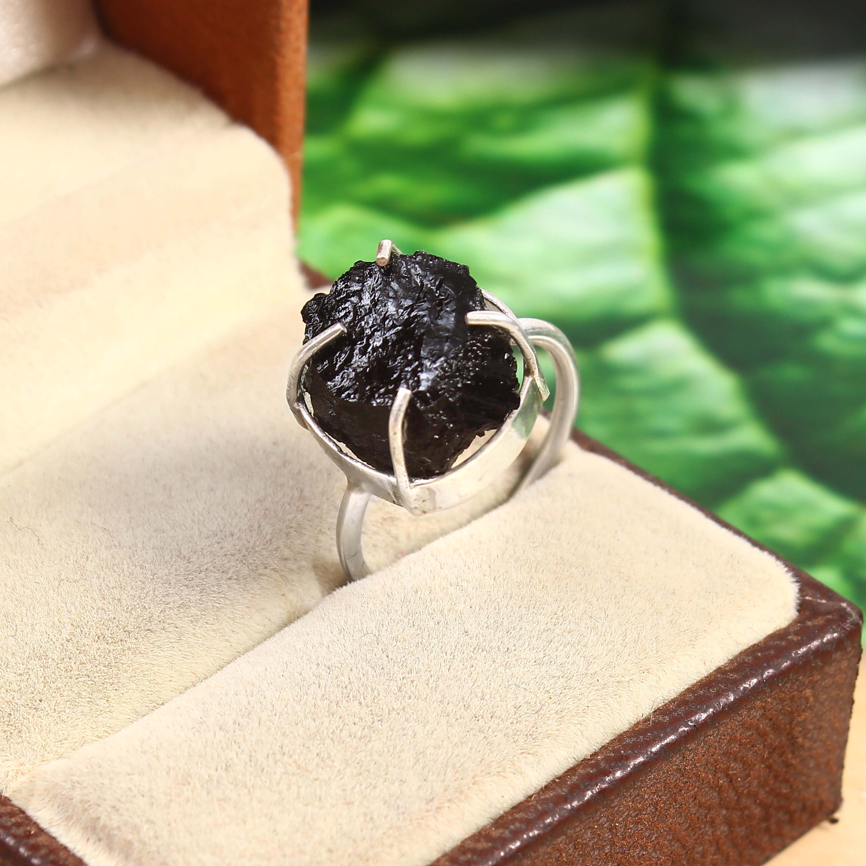 Natural Black Tourmaline Free Size Rough Gemstone Ring