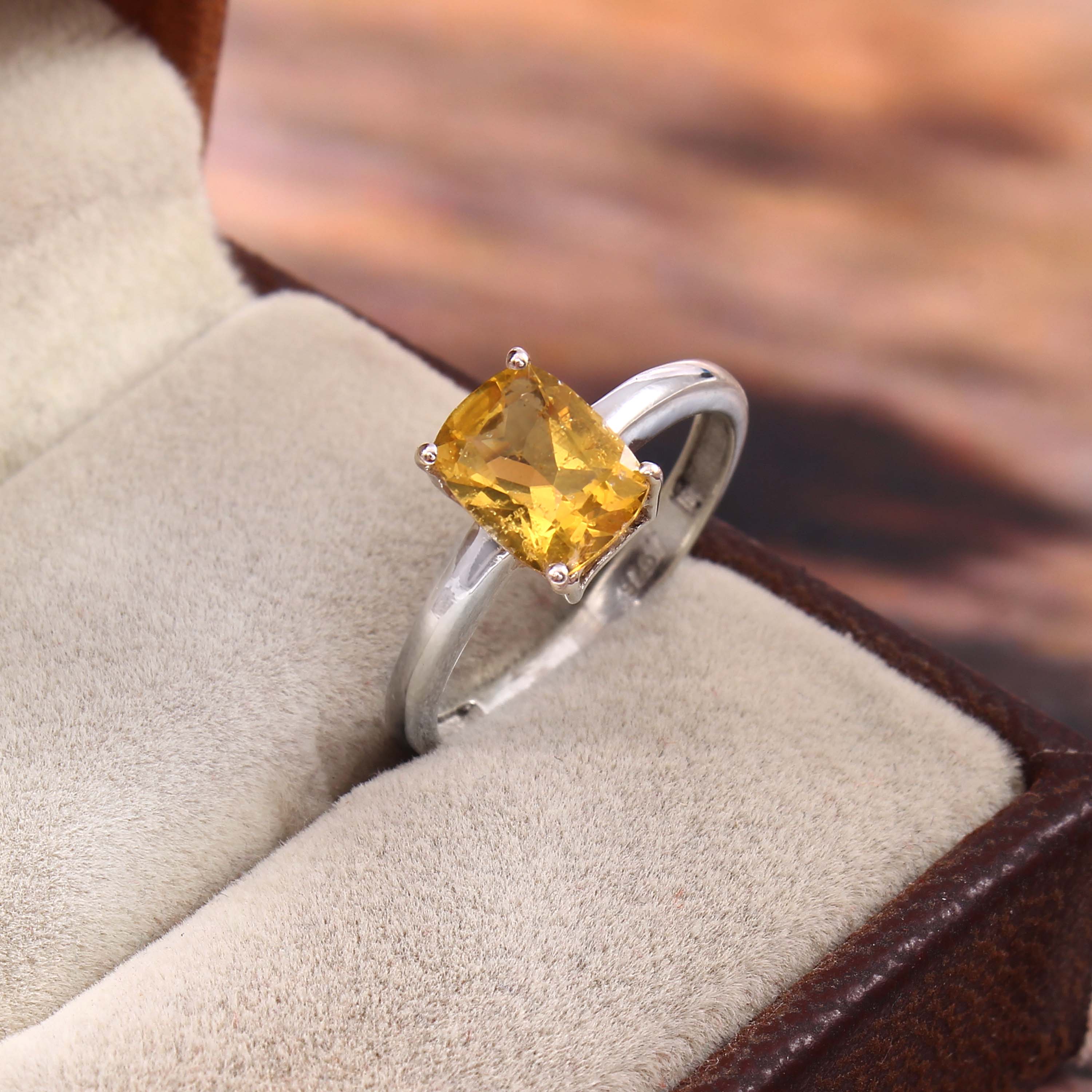 Natural Golden Citrine Prong Set Gemstone Ring