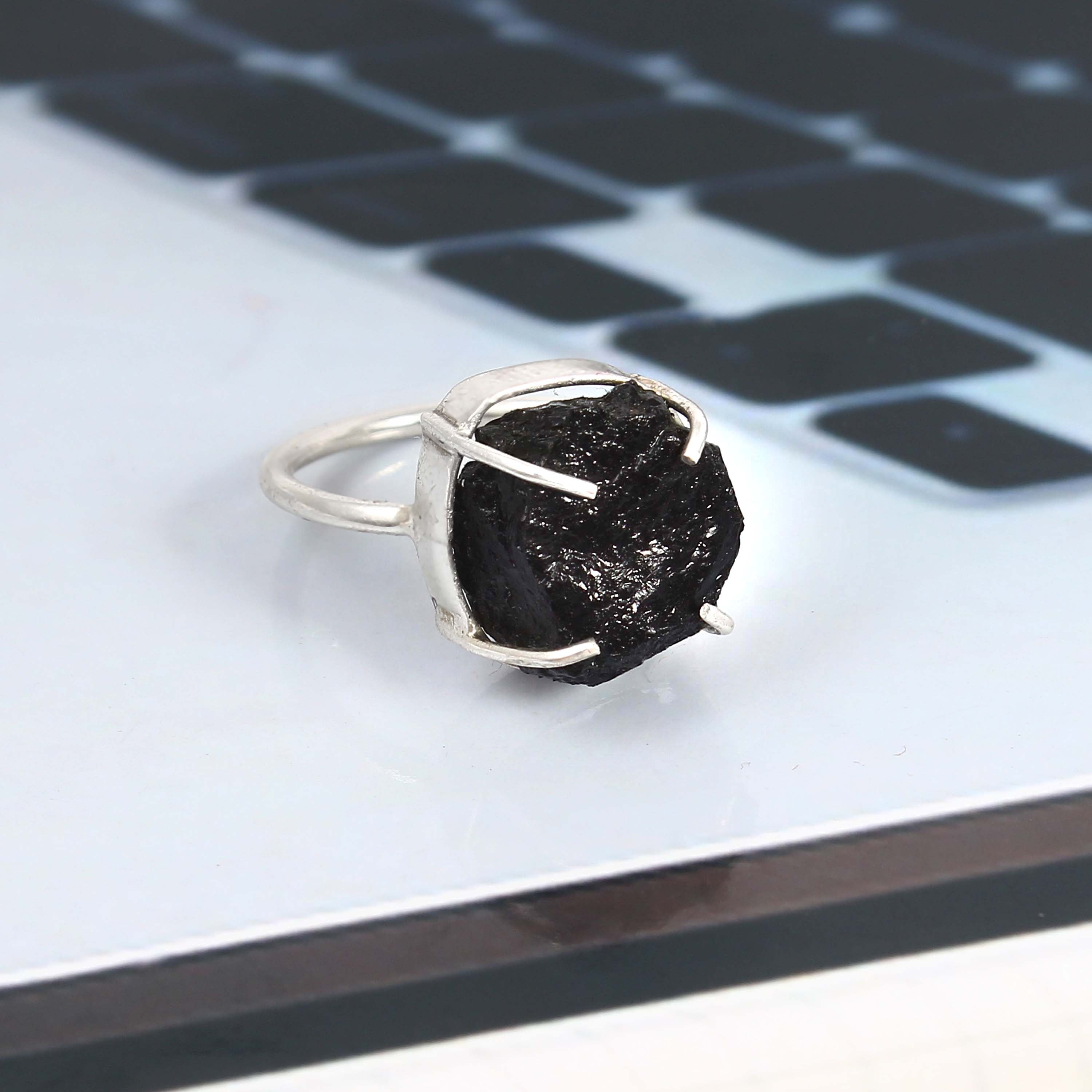 Natural Black Tourmaline Free Size Rough Gemstone Ring