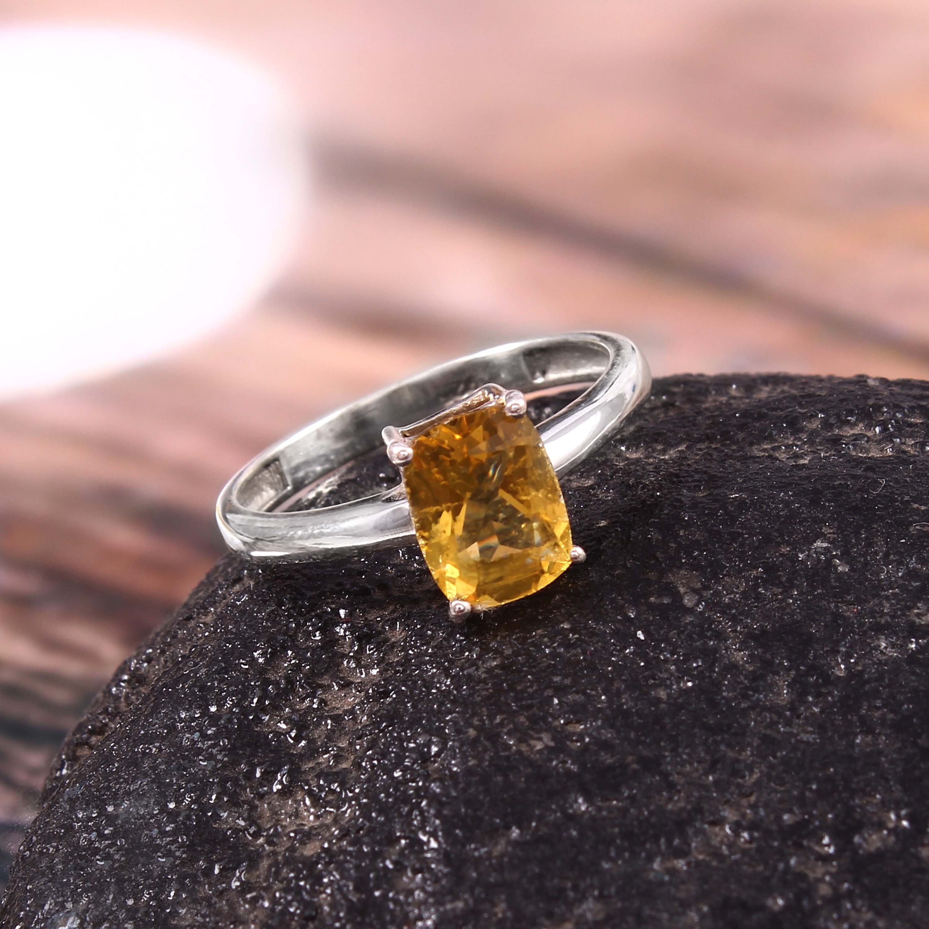 Natural Golden Citrine Prong Set Gemstone Ring