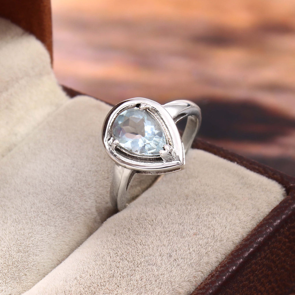 Natural Sky Blue Aquamarine Prong Set Gemstone Ring