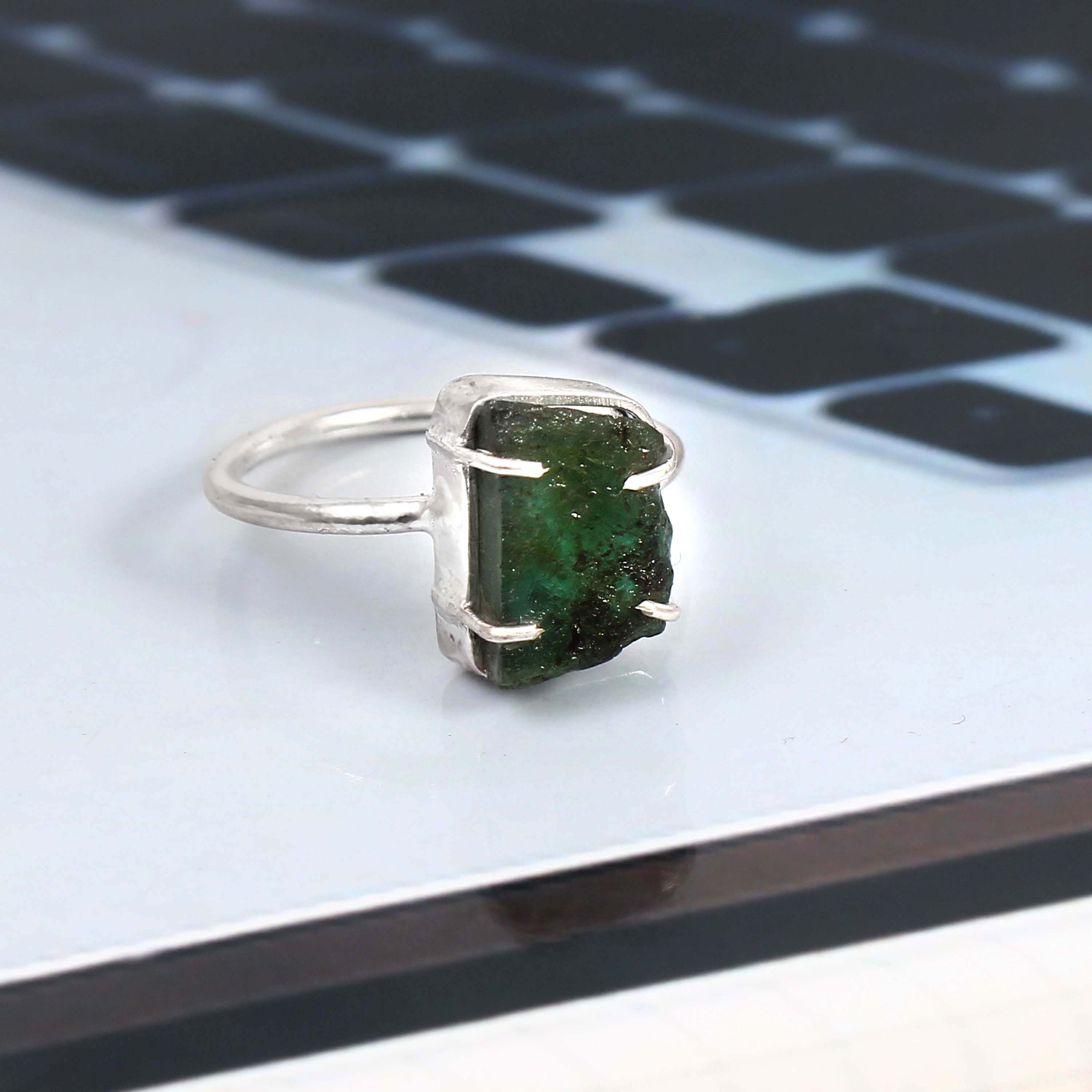 Natural Green Tourmaline Free Size Rough Gemstone Ring