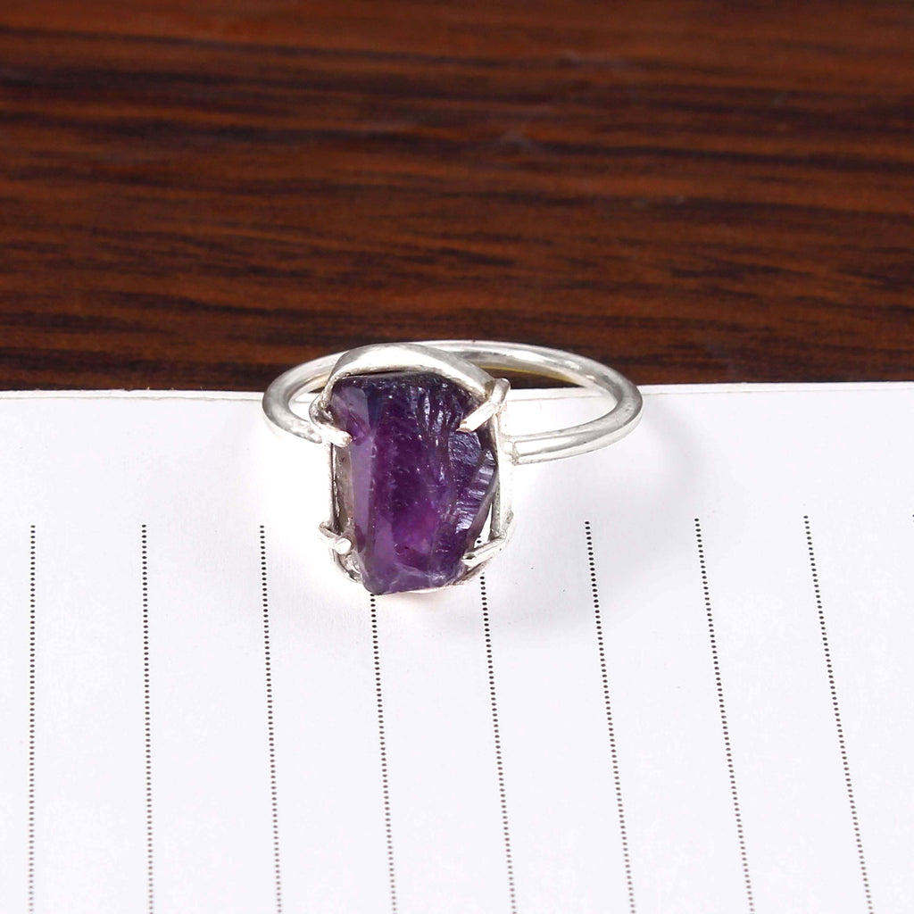 Natural Purple Amethyst Free Size Rough Gemstone Ring