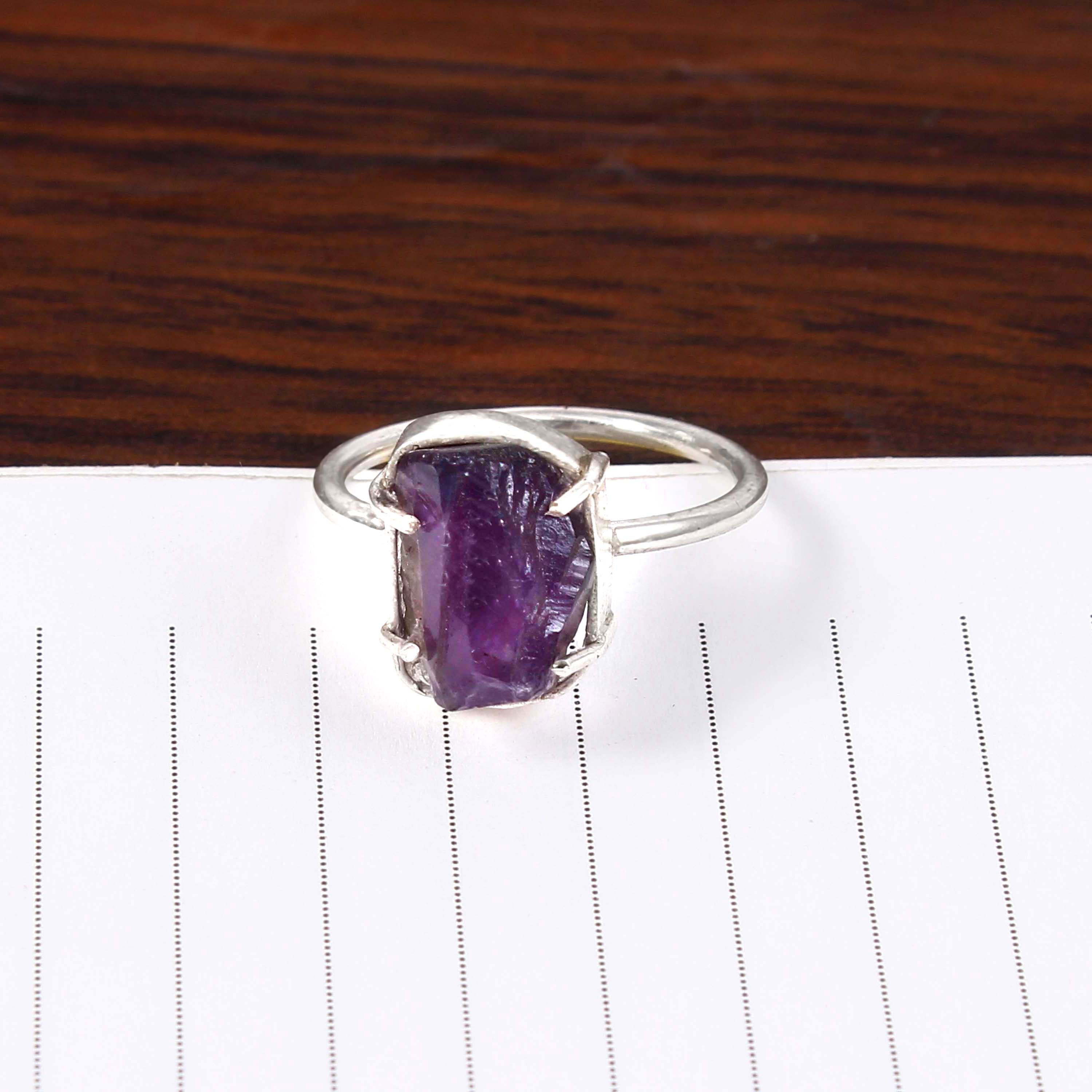 Natural Purple Amethyst Free Size Rough Gemstone Ring