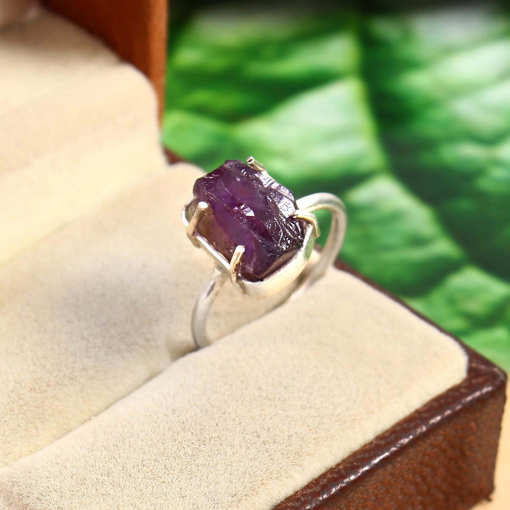 Natural Purple Amethyst Free Size Rough Gemstone Ring